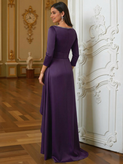 A-Line Scoop Neck 3/4 Sleeves Floor-Length Acetate Satin Mother Of The Bride Dresses
