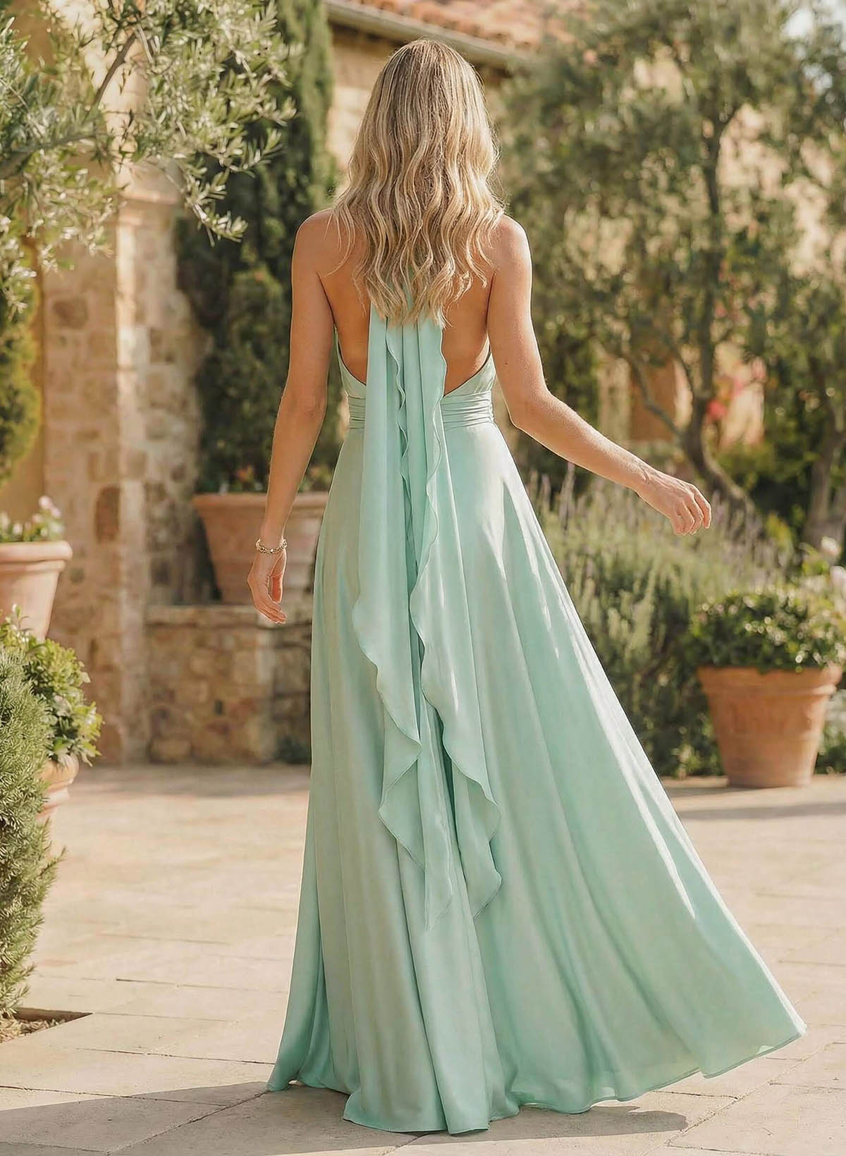 A-Line Halter Sleeveless Floor-Length Bridesmaid Dresses With Split Front, product image 4
