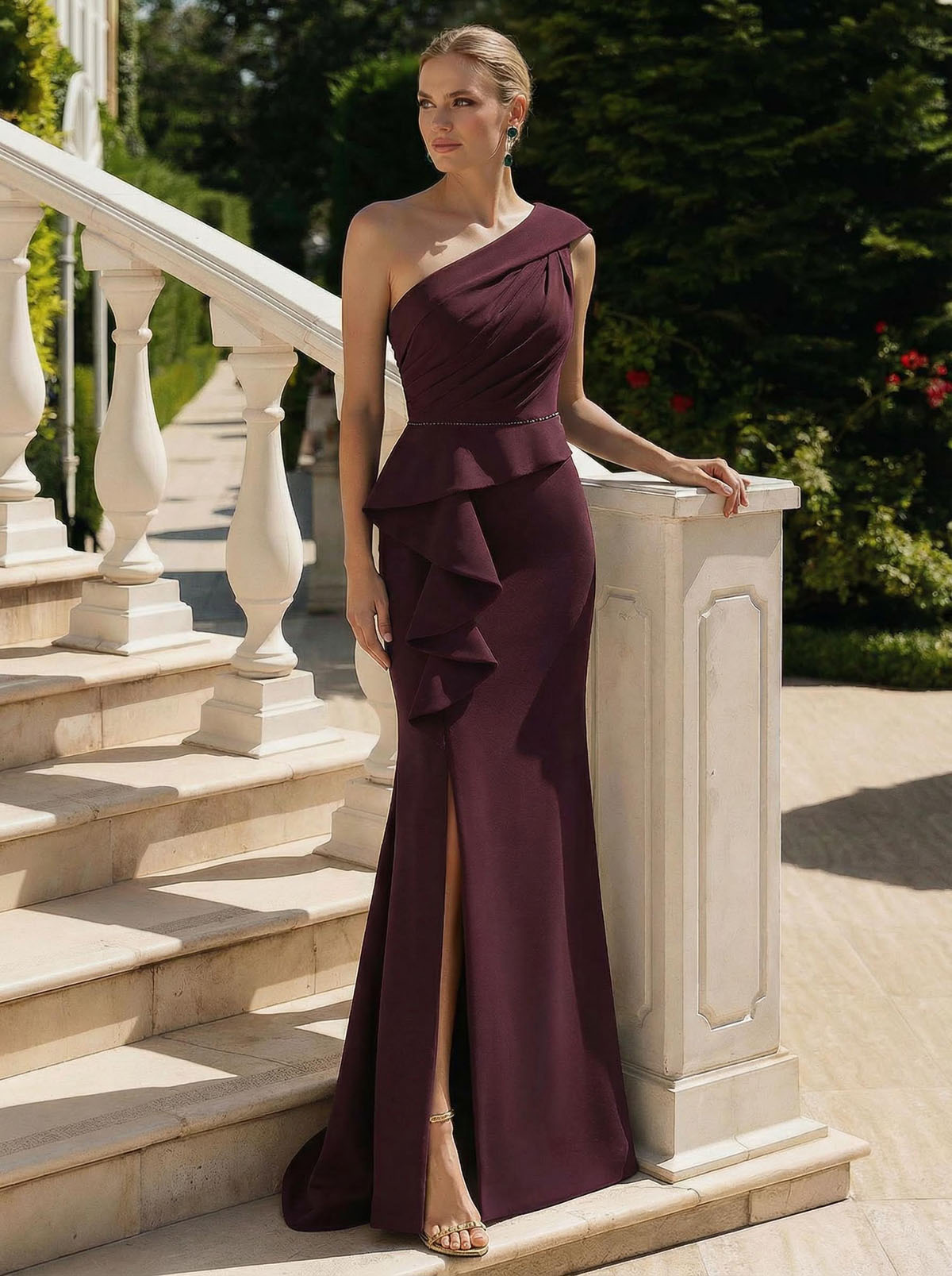 Trumpet/Mermaid One-Shoulder Sweep Train Elastic Satin Mother Of The Bride Dresses With High Split