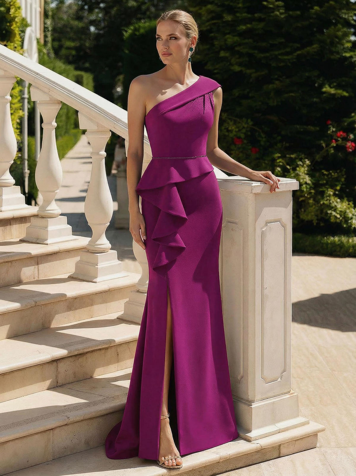 Trumpet/Mermaid One-Shoulder Sweep Train Elastic Satin Mother Of The Bride Dresses With High Split