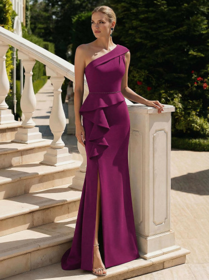 Trumpet/Mermaid One-Shoulder Sweep Train Elastic Satin Mother Of The Bride Dresses With High Split