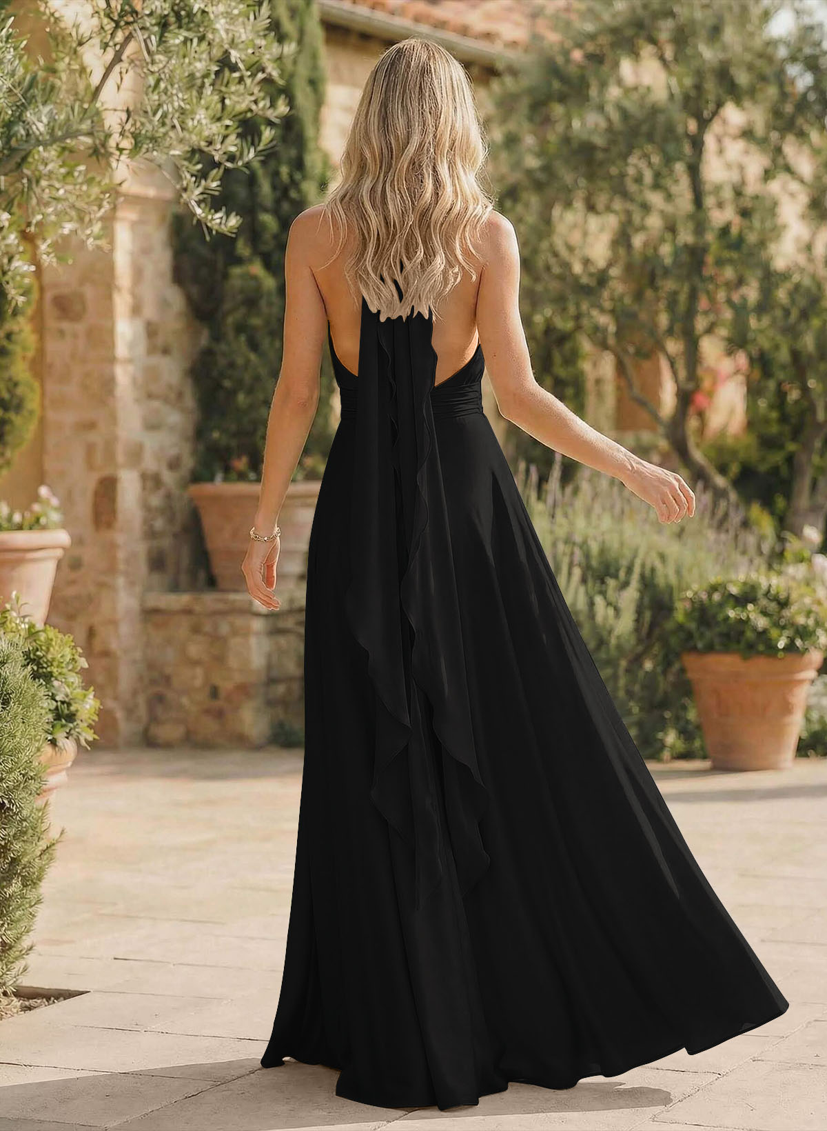 A-Line Halter Sleeveless Floor-Length Bridesmaid Dresses With Split Front, product image 8