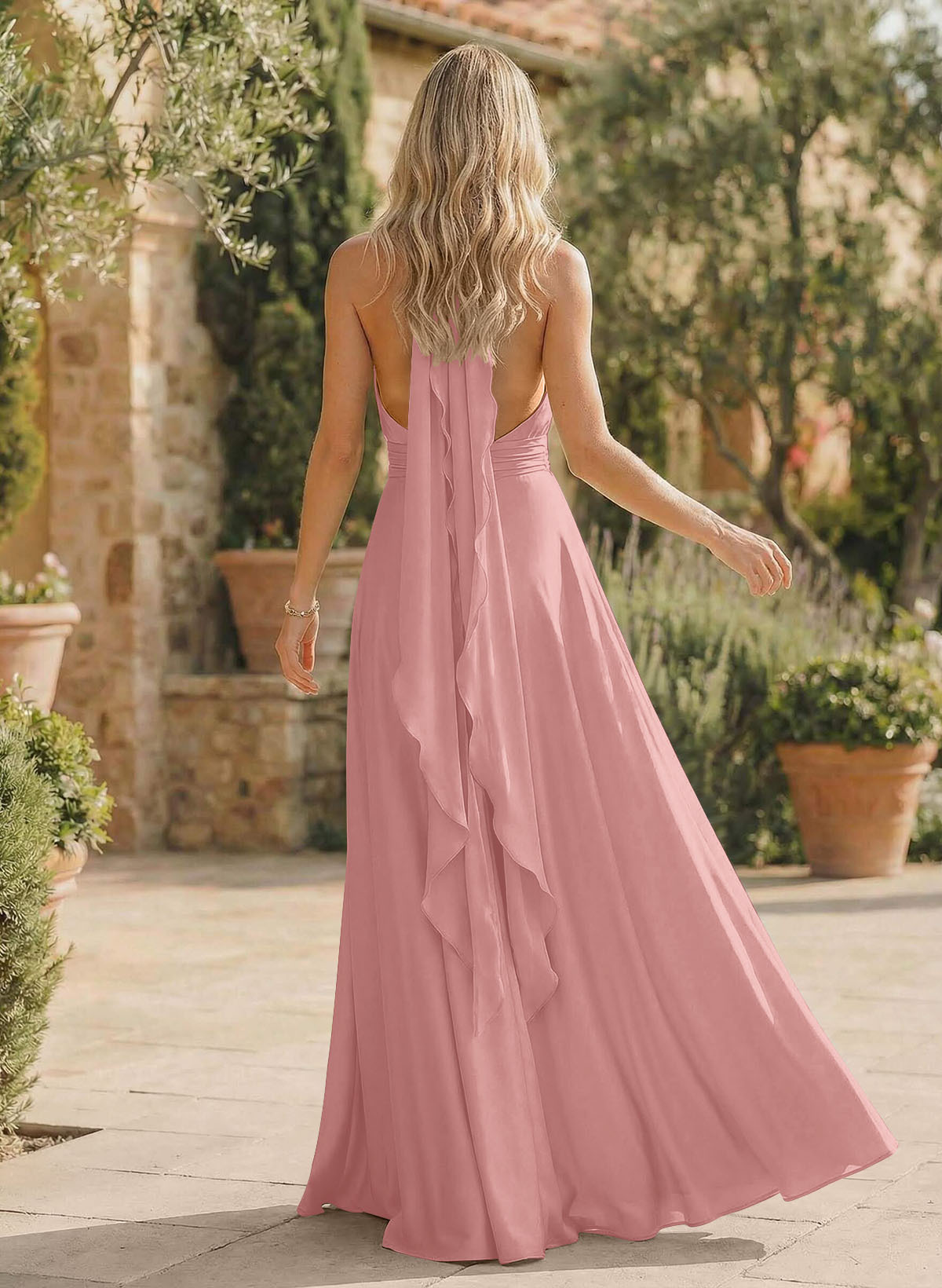 A-Line Halter Sleeveless Floor-Length Bridesmaid Dresses With Split Front, product image 80