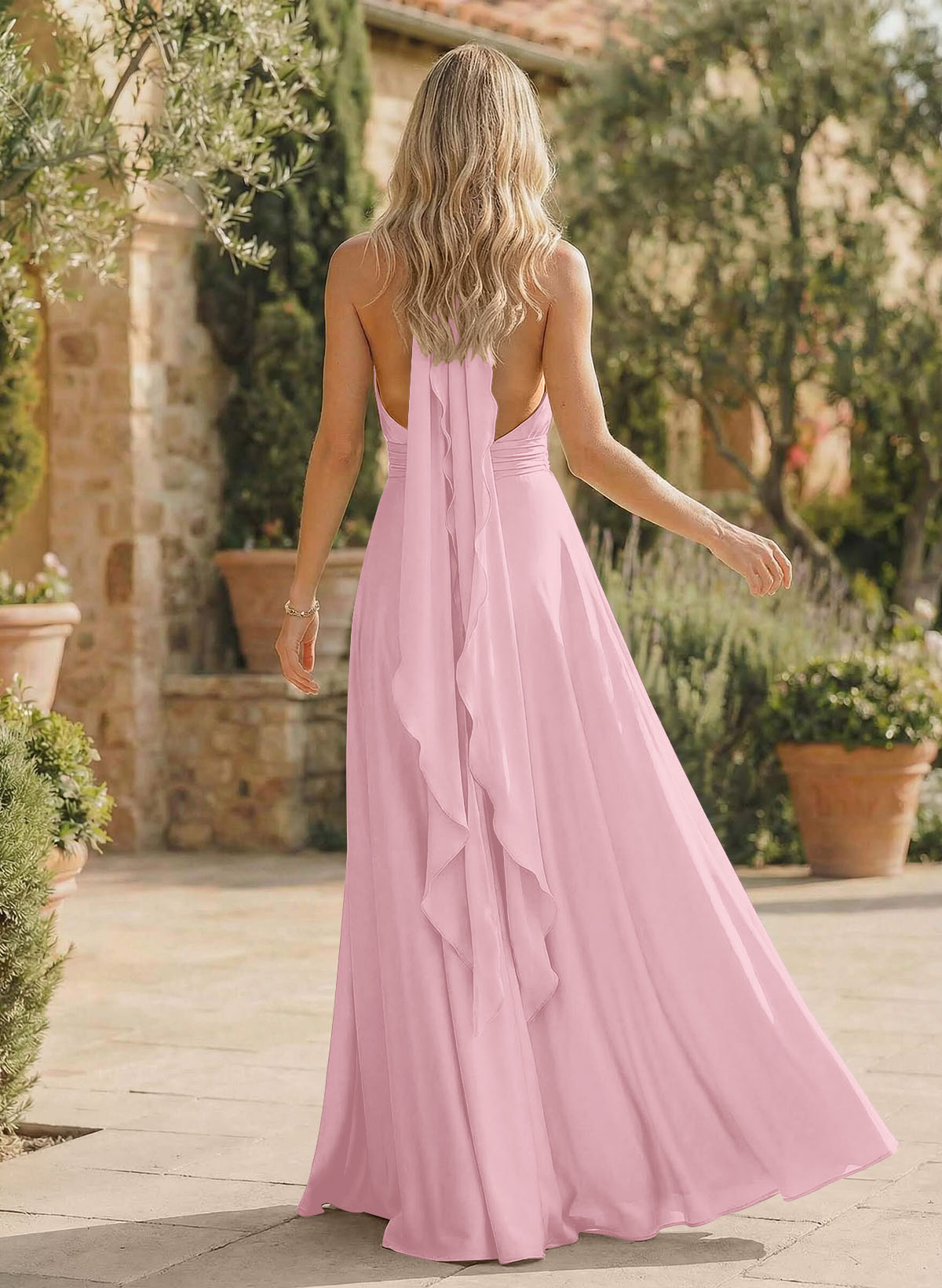 A-Line Halter Sleeveless Floor-Length Bridesmaid Dresses With Split Front, product image 92