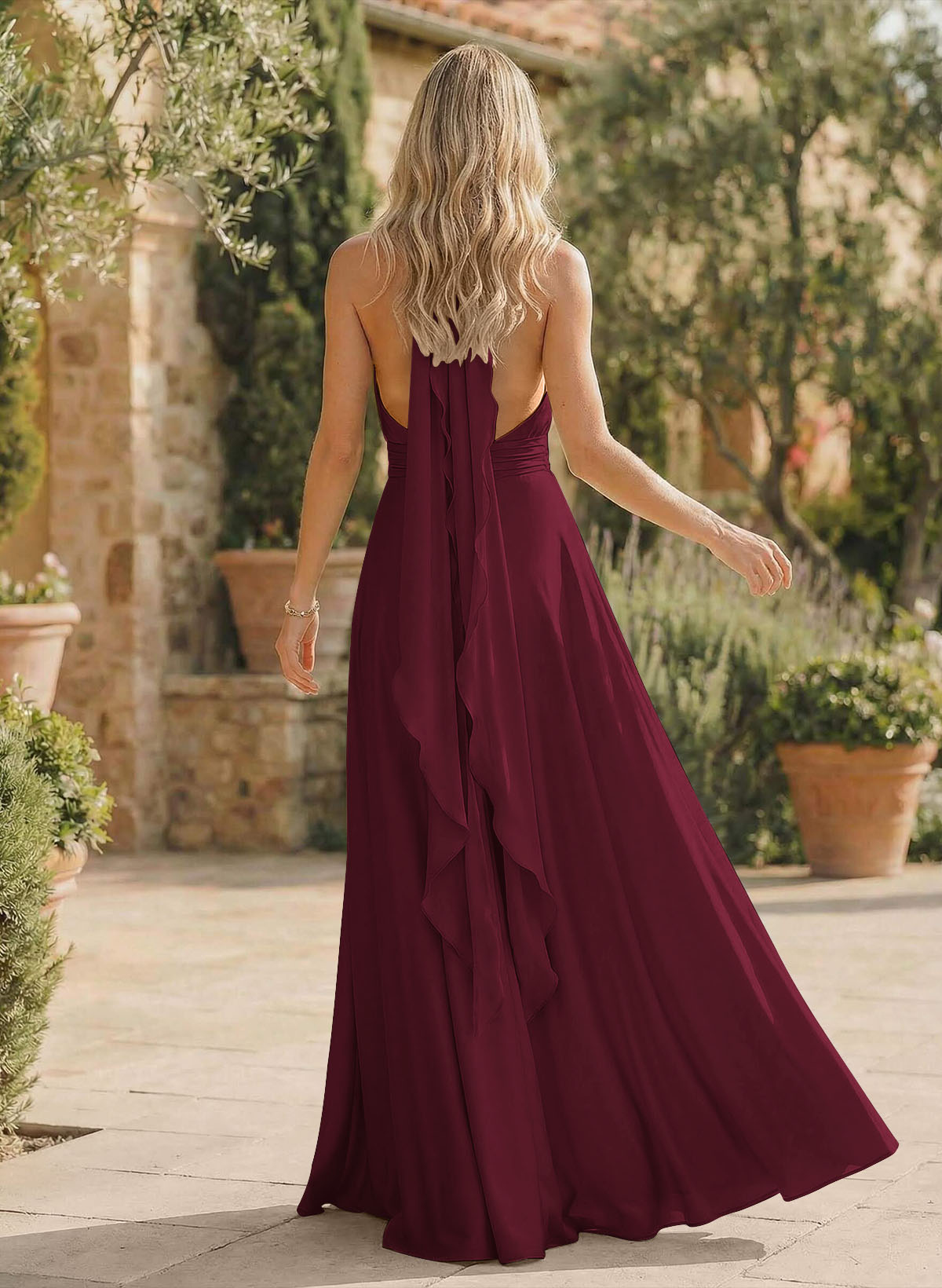 A-Line Halter Sleeveless Floor-Length Bridesmaid Dresses With Split Front, product image 12