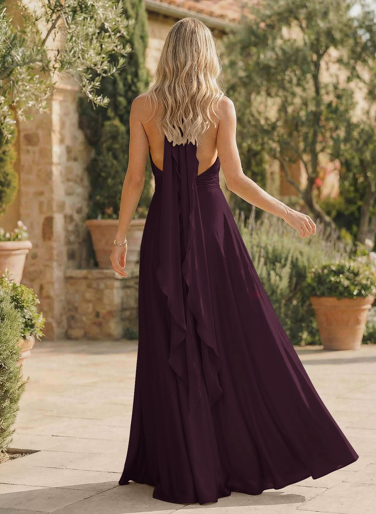 A-Line Halter Sleeveless Floor-Length Bridesmaid Dresses With Split Front, product image 84