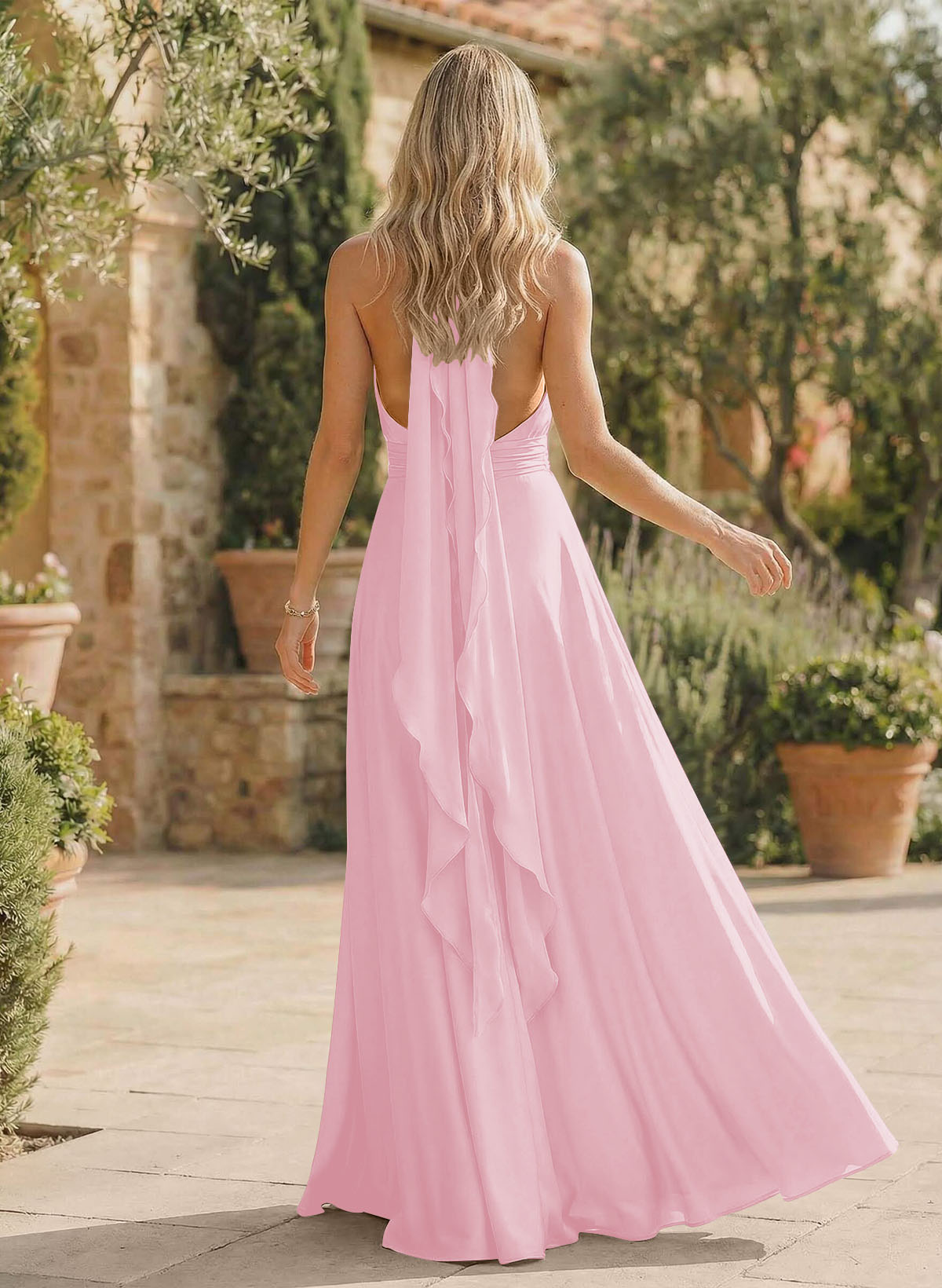 A-Line Halter Sleeveless Floor-Length Bridesmaid Dresses With Split Front, product image 116