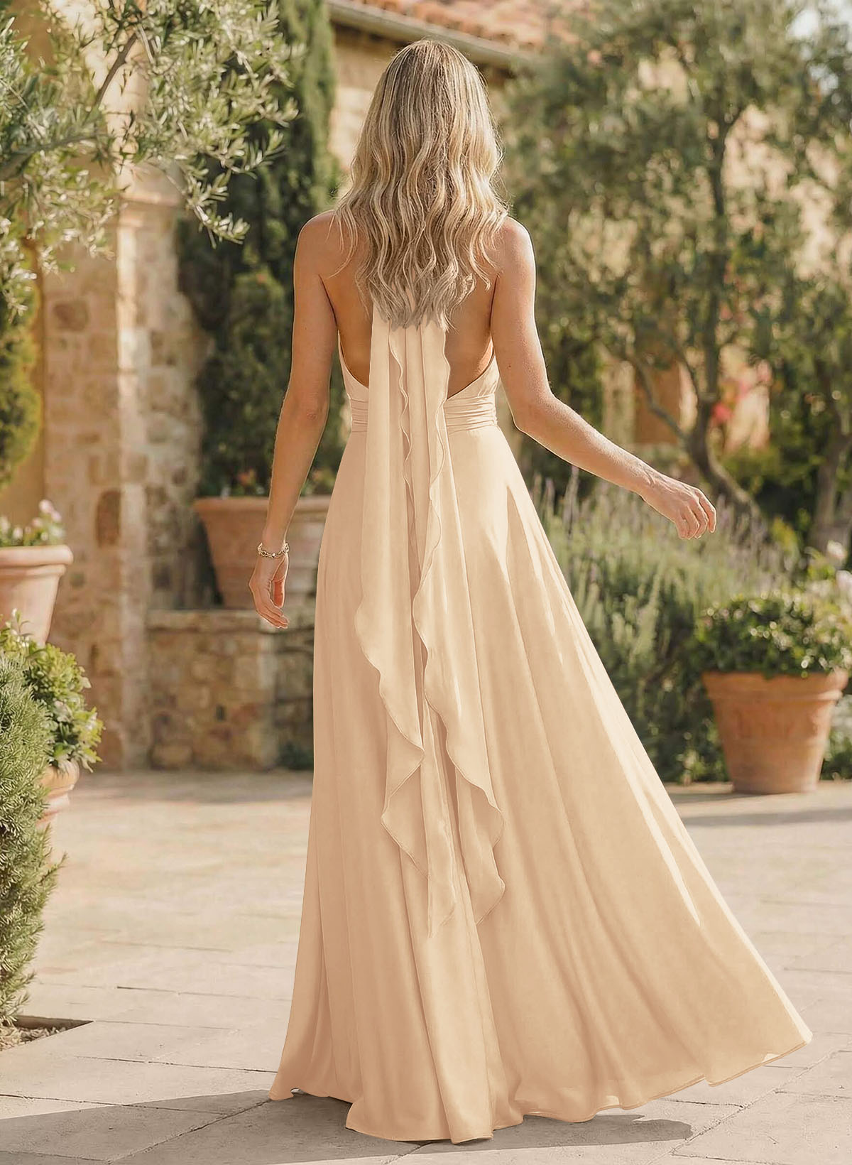 A-Line Halter Sleeveless Floor-Length Bridesmaid Dresses With Split Front, product image 16