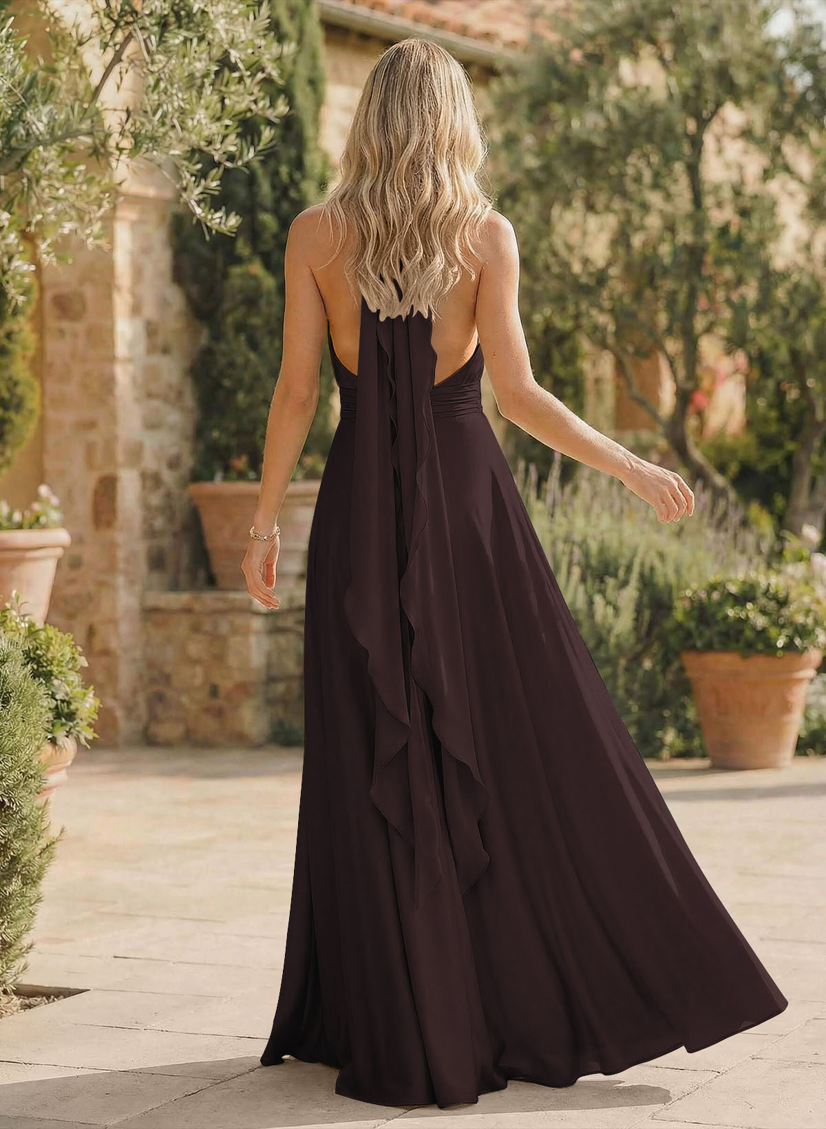 A-Line Halter Sleeveless Floor-Length Bridesmaid Dresses With Split Front, product image 140