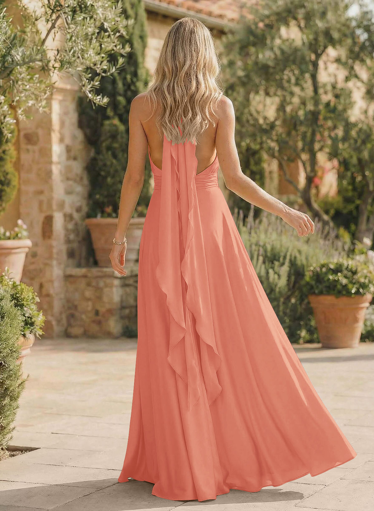 A-Line Halter Sleeveless Floor-Length Bridesmaid Dresses With Split Front, product image 108