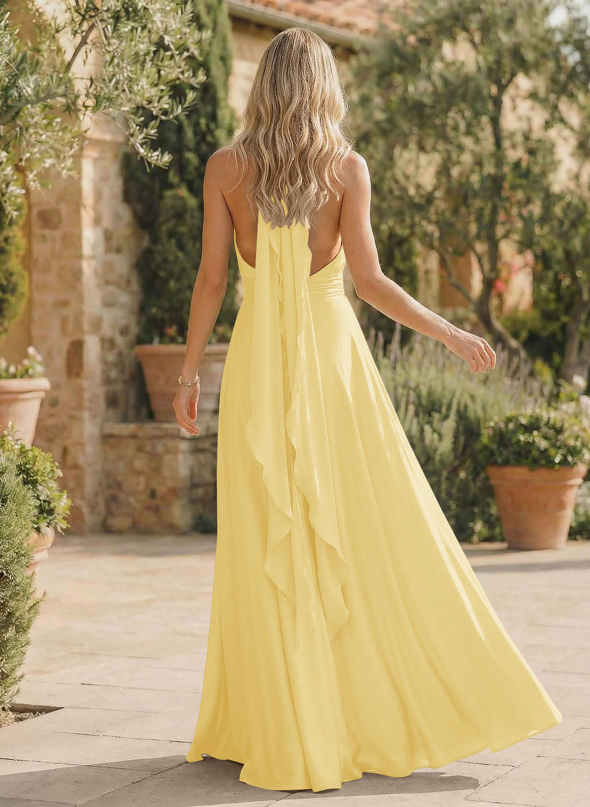 A-Line Halter Sleeveless Floor-Length Bridesmaid Dresses With Split Front, product image 20