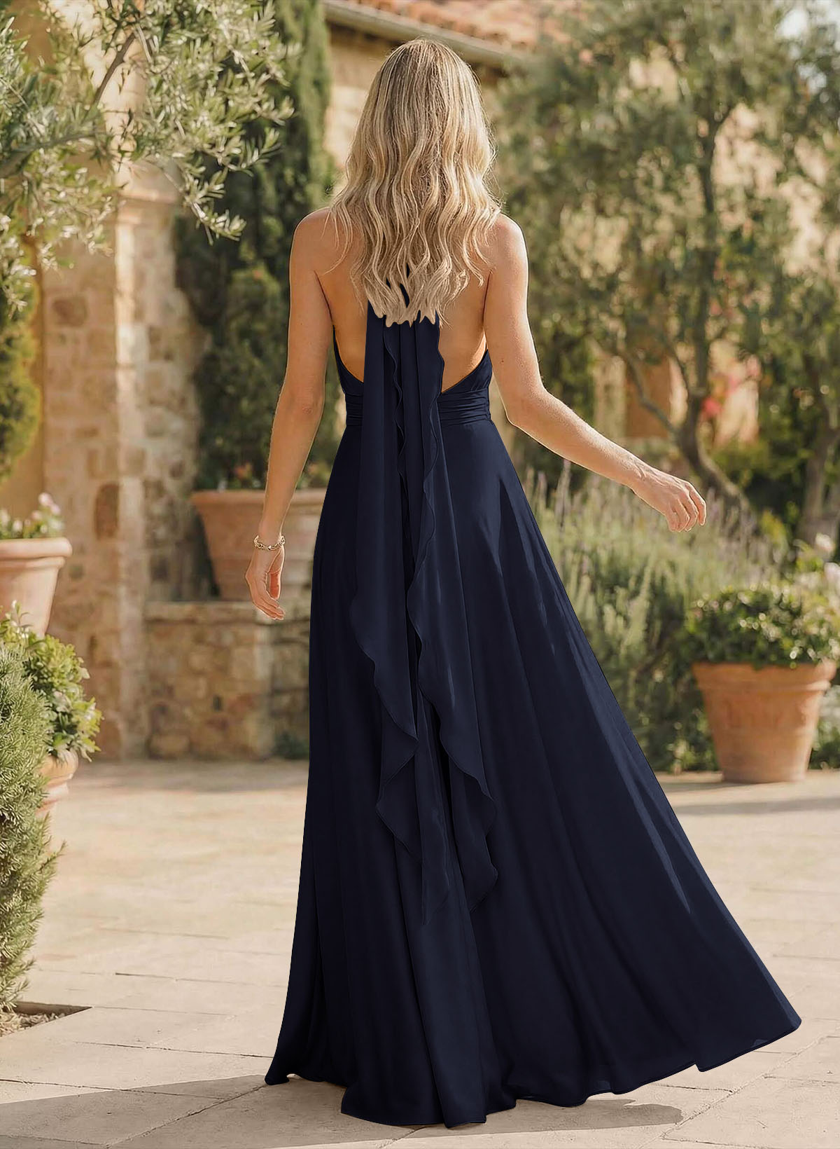 A-Line Halter Sleeveless Floor-Length Bridesmaid Dresses With Split Front, product image 24