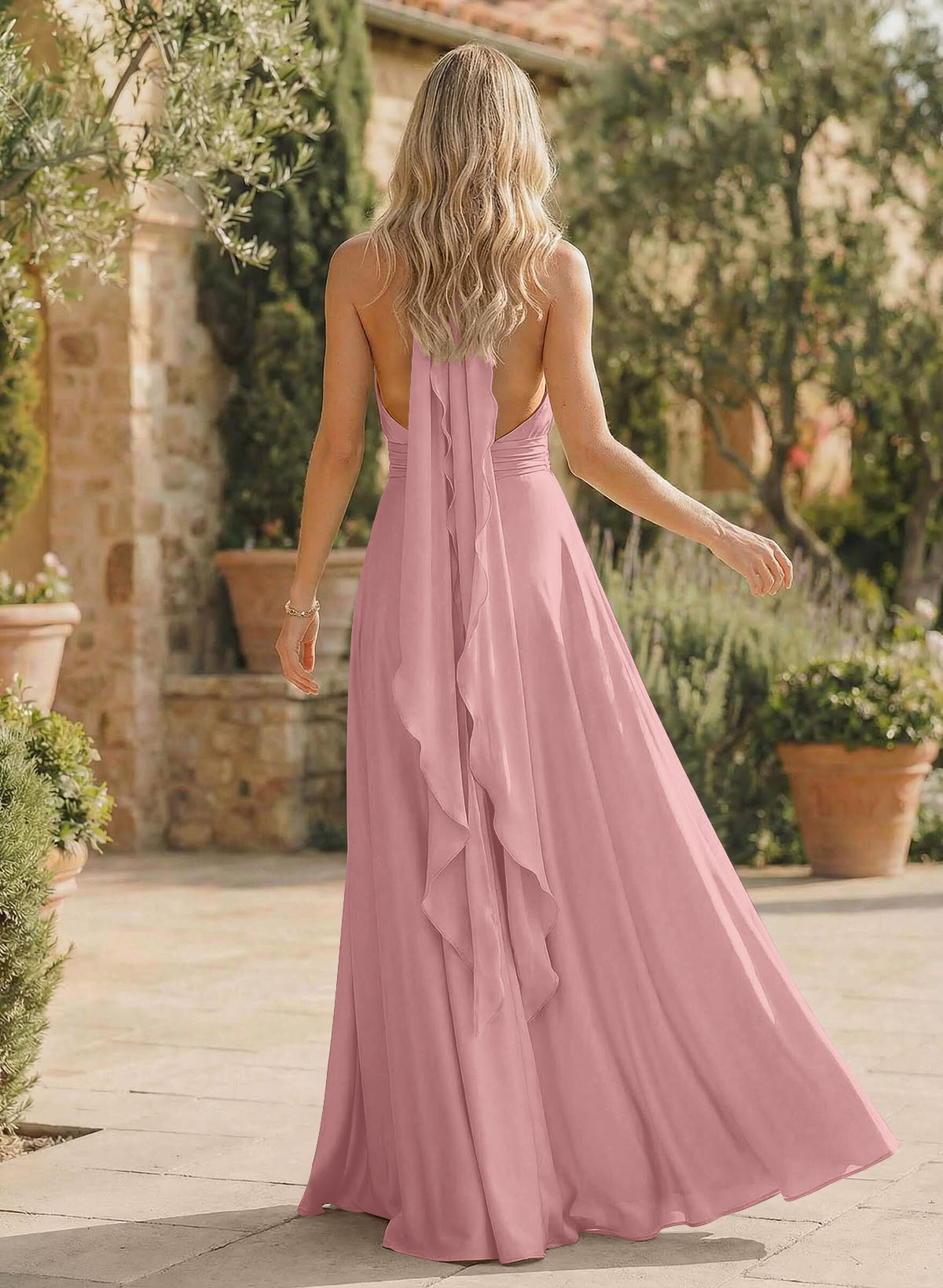 A-Line Halter Sleeveless Floor-Length Bridesmaid Dresses With Split Front, product image 28