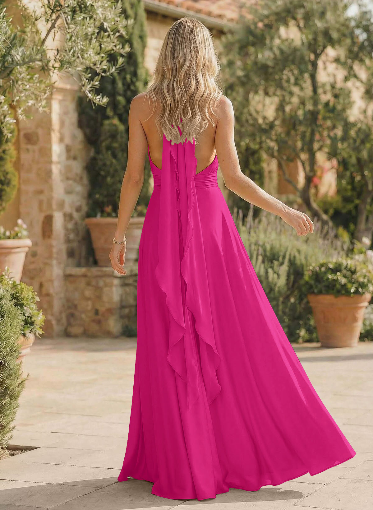 A-Line Halter Sleeveless Floor-Length Bridesmaid Dresses With Split Front, product image 36