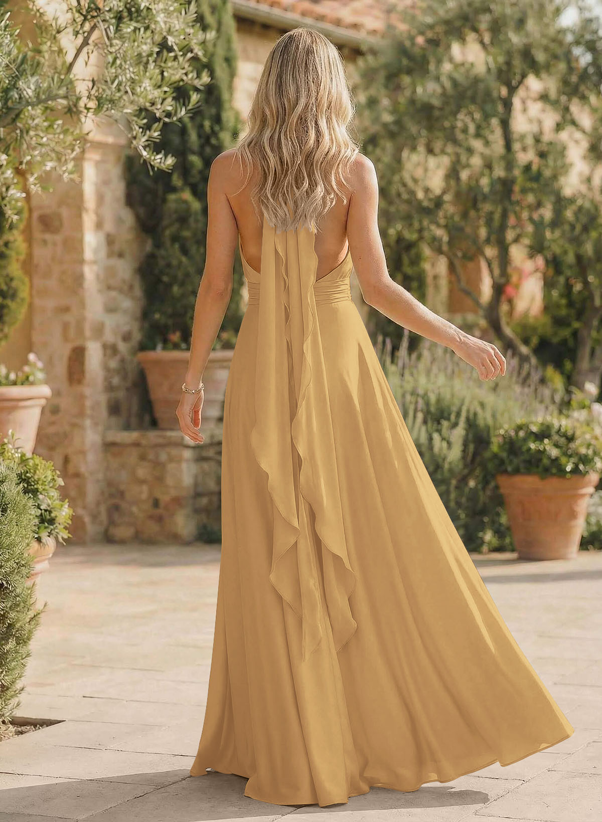 A-Line Halter Sleeveless Floor-Length Bridesmaid Dresses With Split Front, product image 32