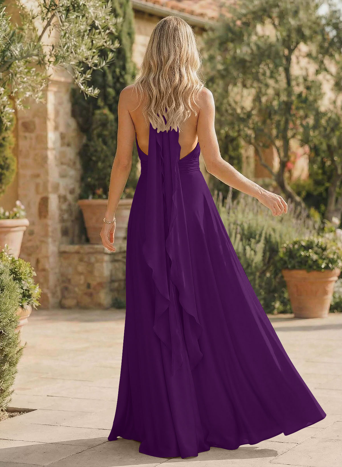 A-Line Halter Sleeveless Floor-Length Bridesmaid Dresses With Split Front, product image 40