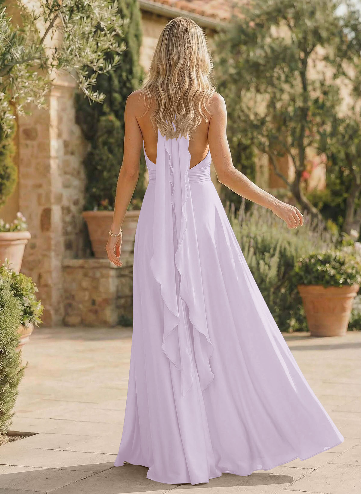 A-Line Halter Sleeveless Floor-Length Bridesmaid Dresses With Split Front, product image 48