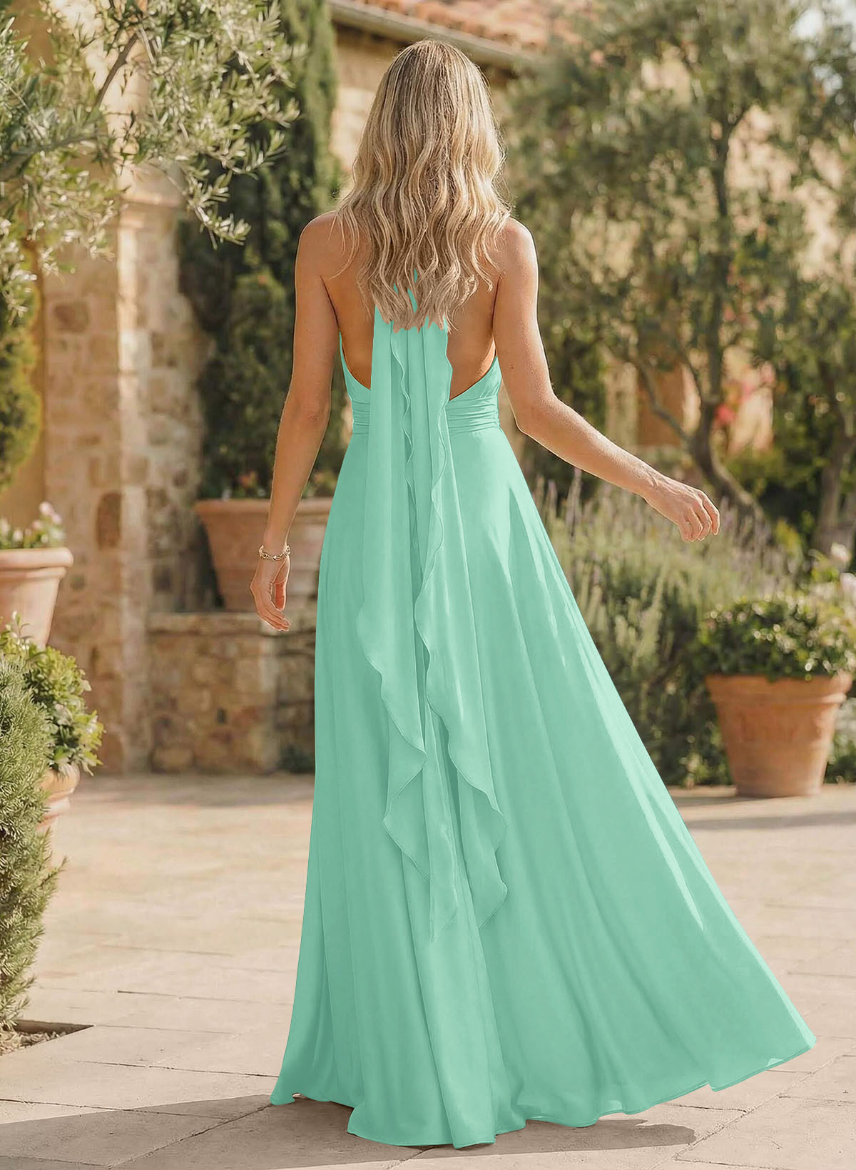 A-Line Halter Sleeveless Floor-Length Bridesmaid Dresses With Split Front, product image 52