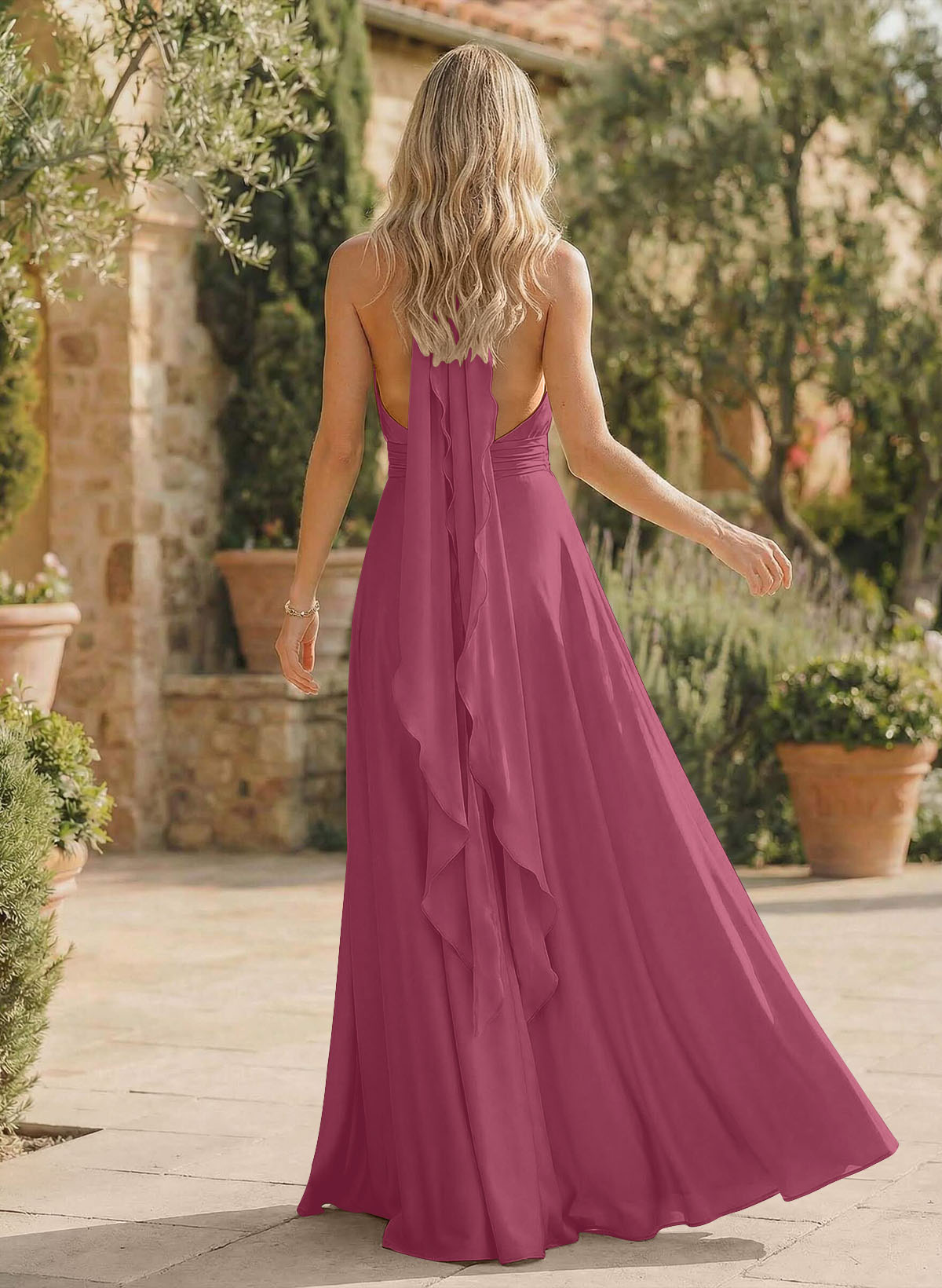 A-Line Halter Sleeveless Floor-Length Bridesmaid Dresses With Split Front, product image 96