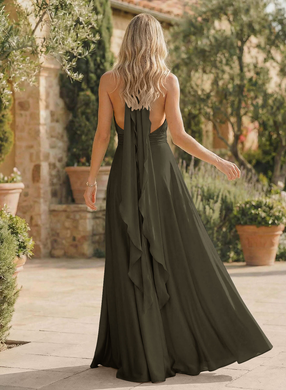 A-Line Halter Sleeveless Floor-Length Bridesmaid Dresses With Split Front, product image 144