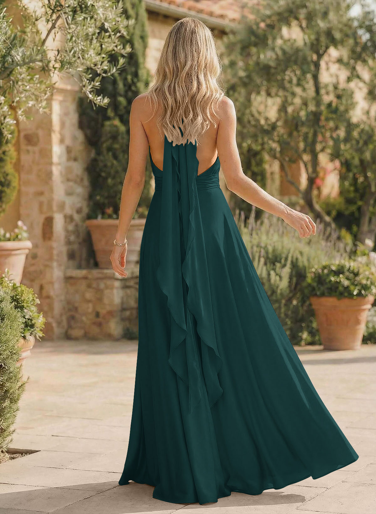A-Line Halter Sleeveless Floor-Length Bridesmaid Dresses With Split Front, product image 104