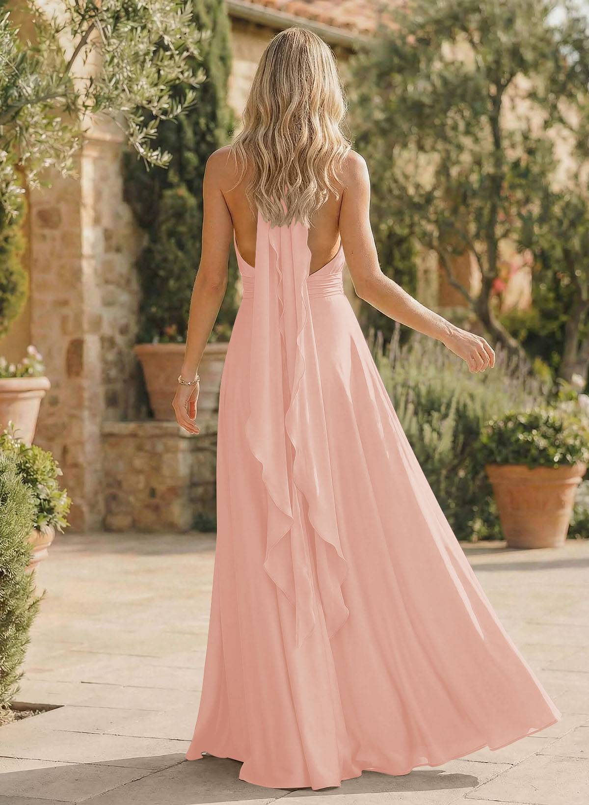 A-Line Halter Sleeveless Floor-Length Bridesmaid Dresses With Split Front, product image 60
