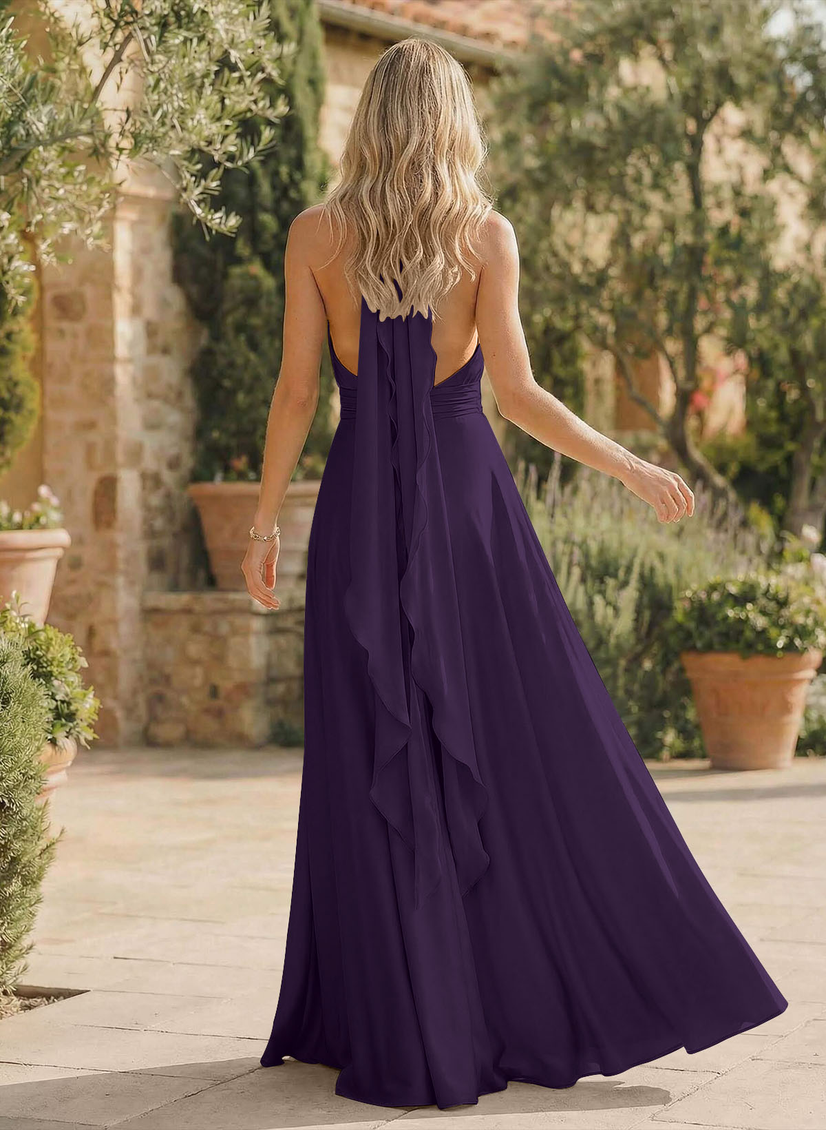A-Line Halter Sleeveless Floor-Length Bridesmaid Dresses With Split Front, product image 112
