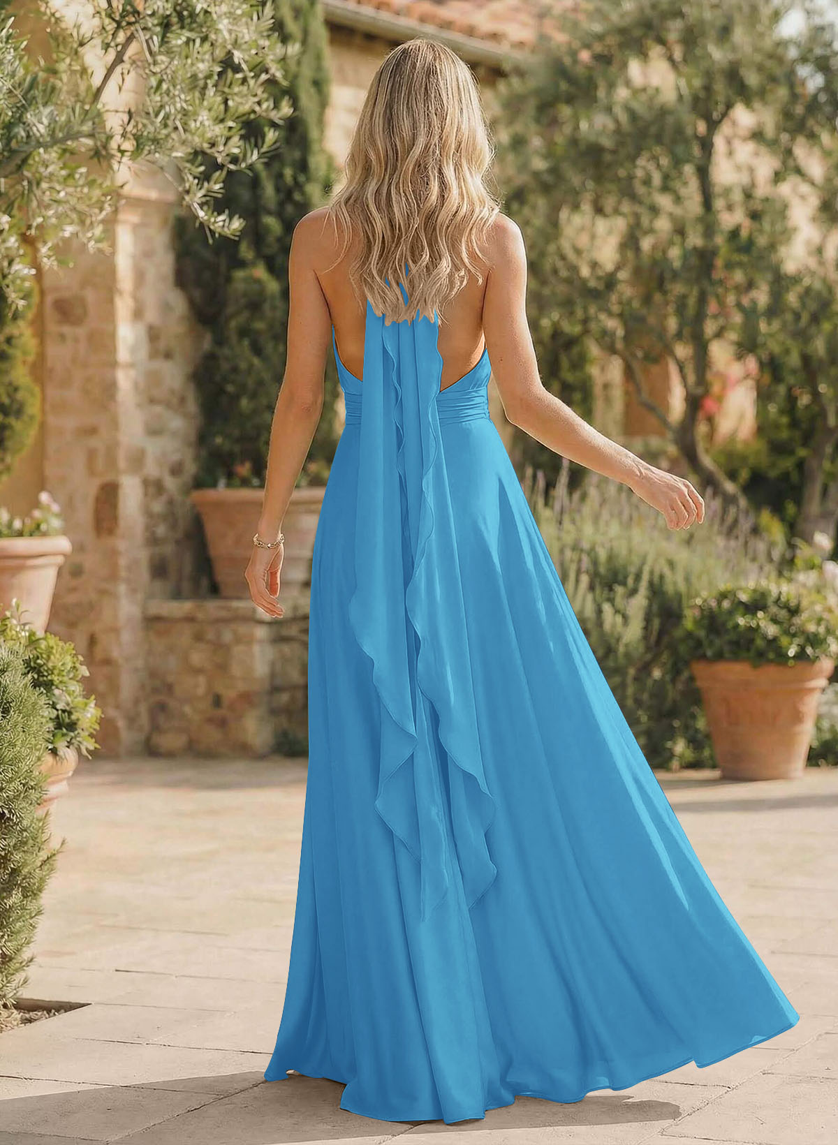 A-Line Halter Sleeveless Floor-Length Bridesmaid Dresses With Split Front, product image 124