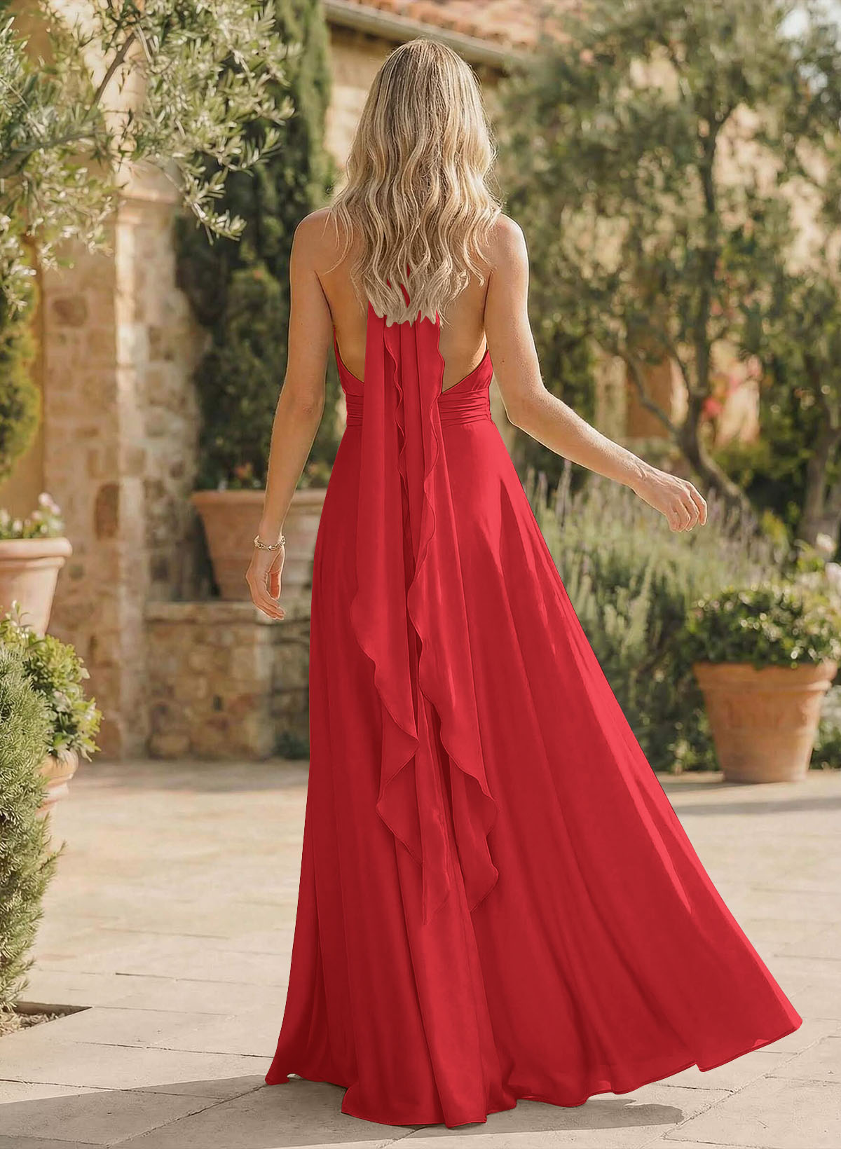 A-Line Halter Sleeveless Floor-Length Bridesmaid Dresses With Split Front, product image 64