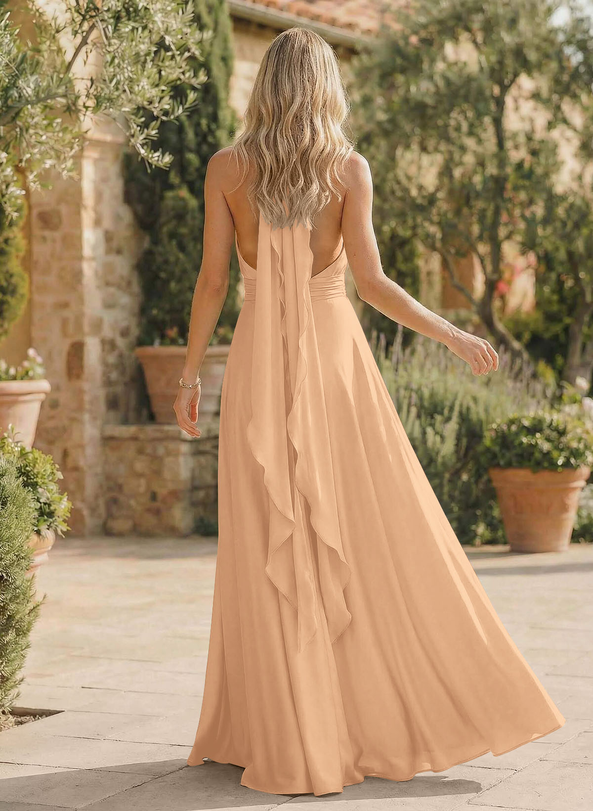 A-Line Halter Sleeveless Floor-Length Bridesmaid Dresses With Split Front, product image 148