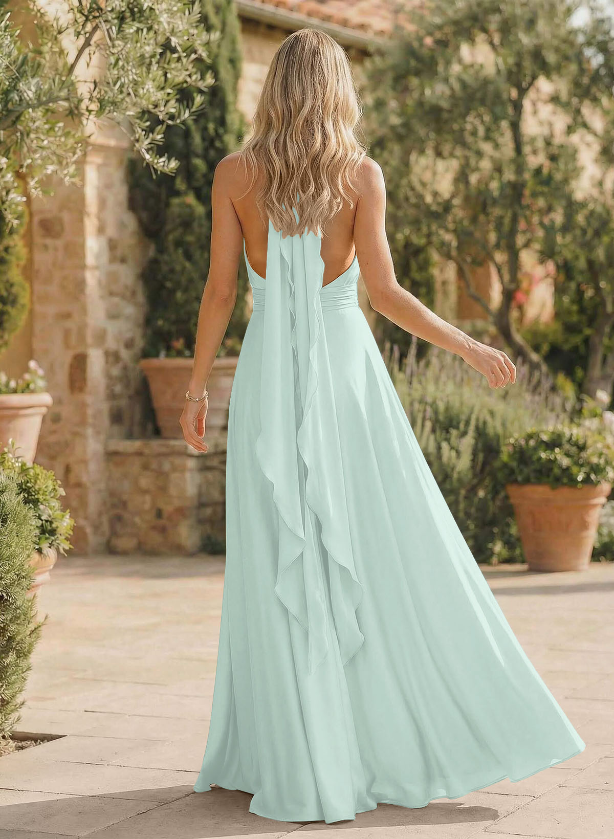 A-Line Halter Sleeveless Floor-Length Bridesmaid Dresses With Split Front, product image 136