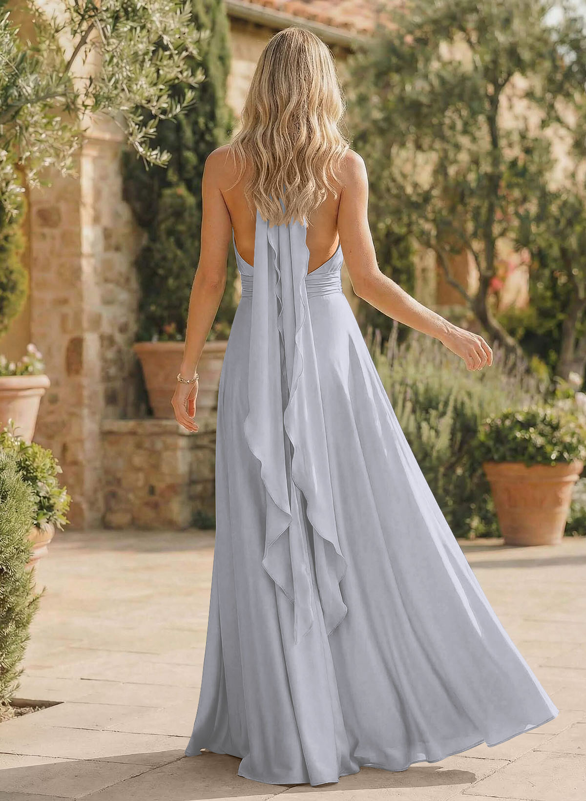 A-Line Halter Sleeveless Floor-Length Bridesmaid Dresses With Split Front, product image 72