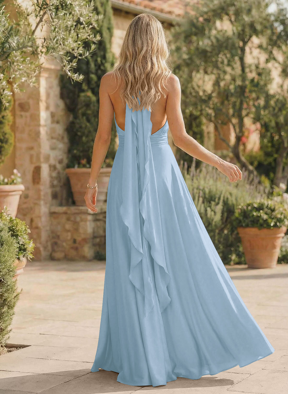 A-Line Halter Sleeveless Floor-Length Bridesmaid Dresses With Split Front, product image 88
