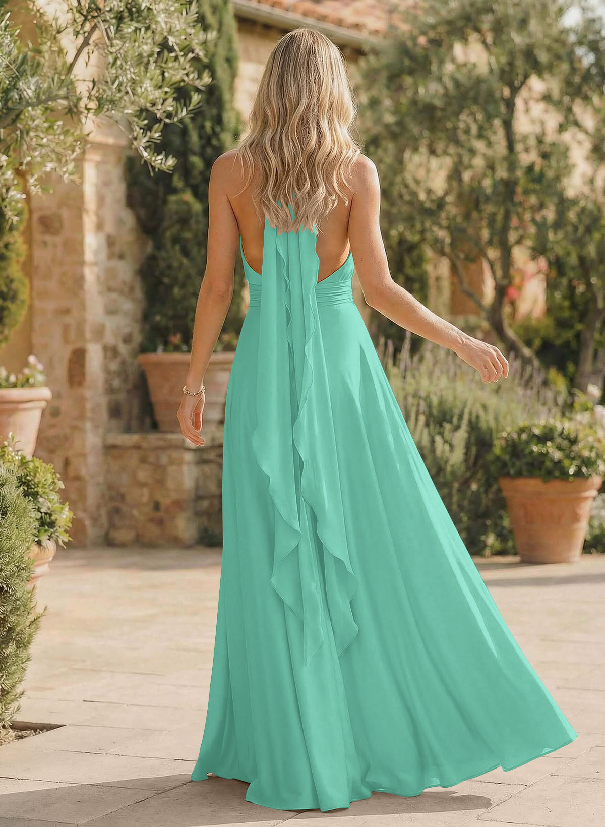 A-Line Halter Sleeveless Floor-Length Bridesmaid Dresses With Split Front, product image 120