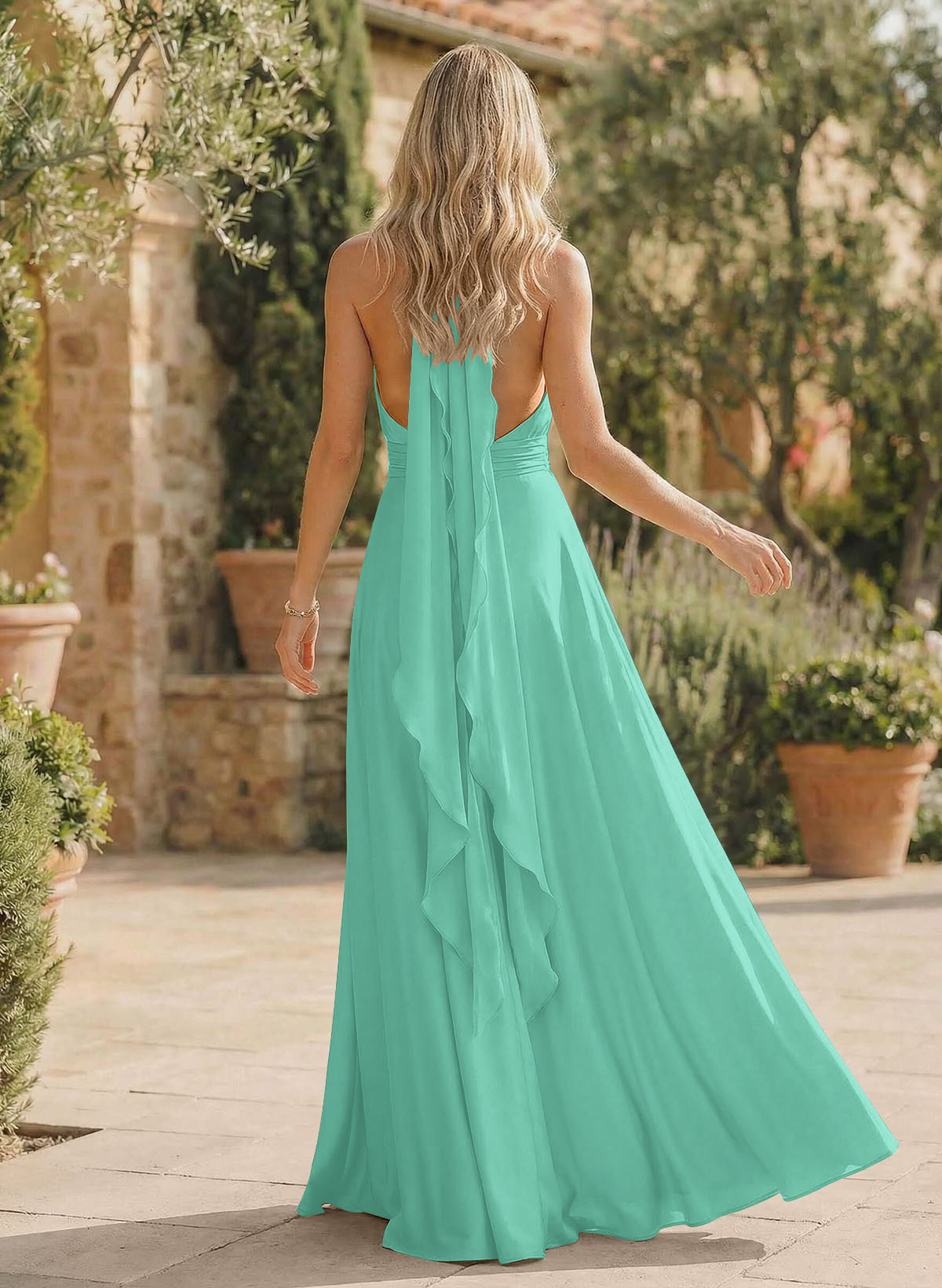 A-Line Halter Sleeveless Floor-Length Bridesmaid Dresses With Split Front, product image 120