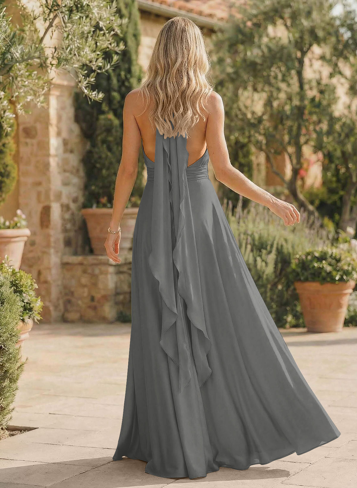 A-Line Halter Sleeveless Floor-Length Bridesmaid Dresses With Split Front, product image 100