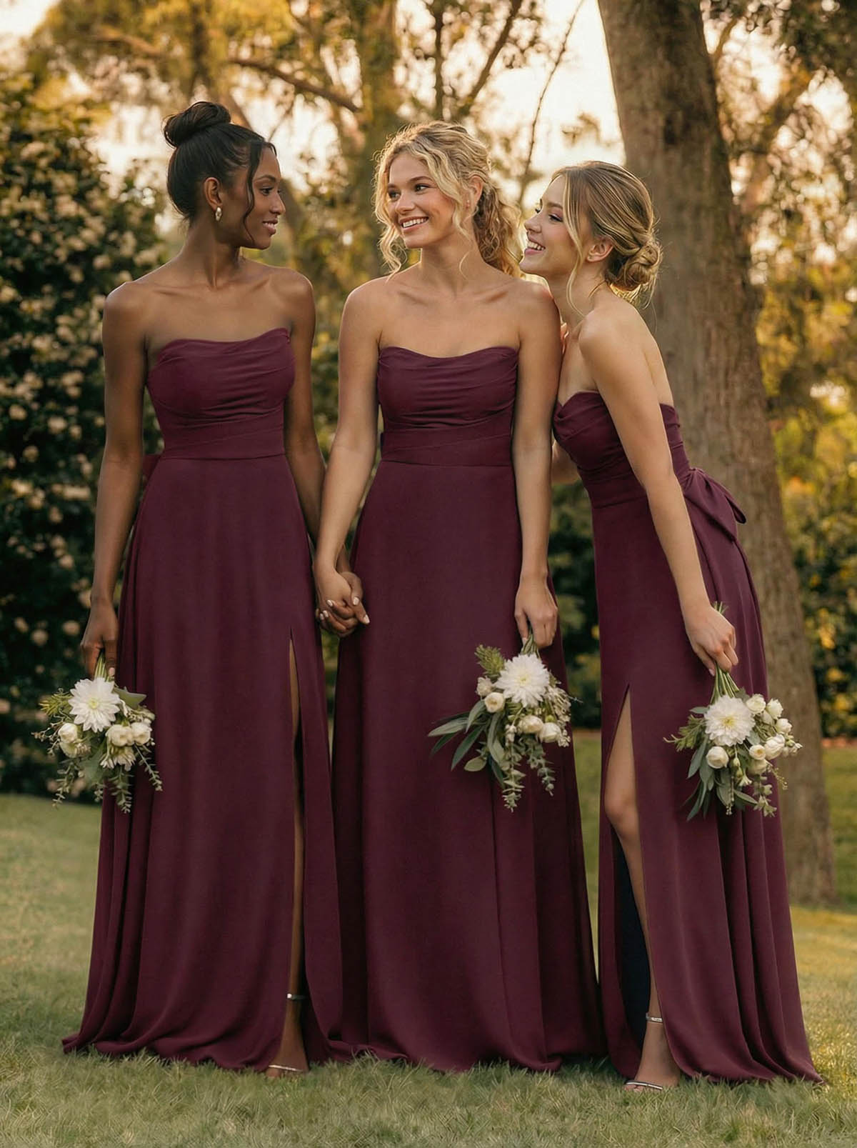 A-Line Off-The-Shoulder Sleeveless Floor-Length Chiffon Bridesmaid Dresses With Split Front Bow
