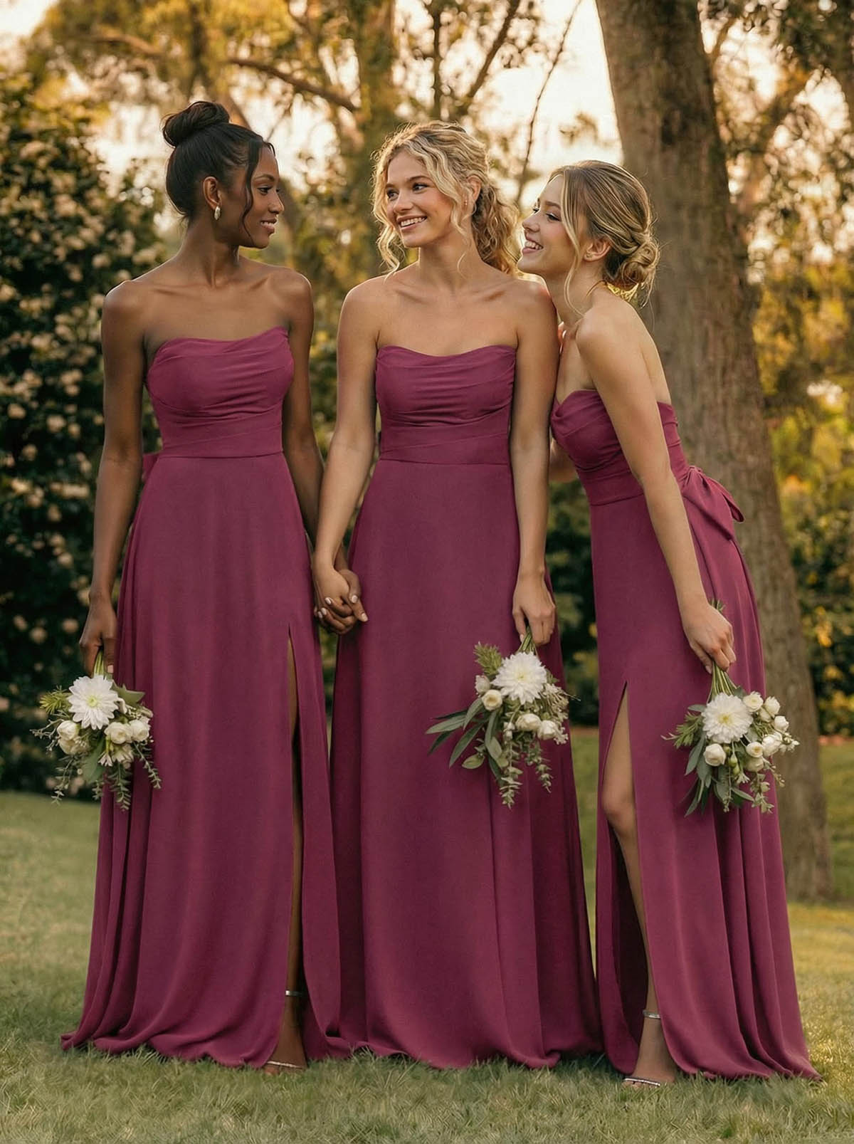 A-Line Off-The-Shoulder Sleeveless Floor-Length Chiffon Bridesmaid Dresses With Split Front Bow
