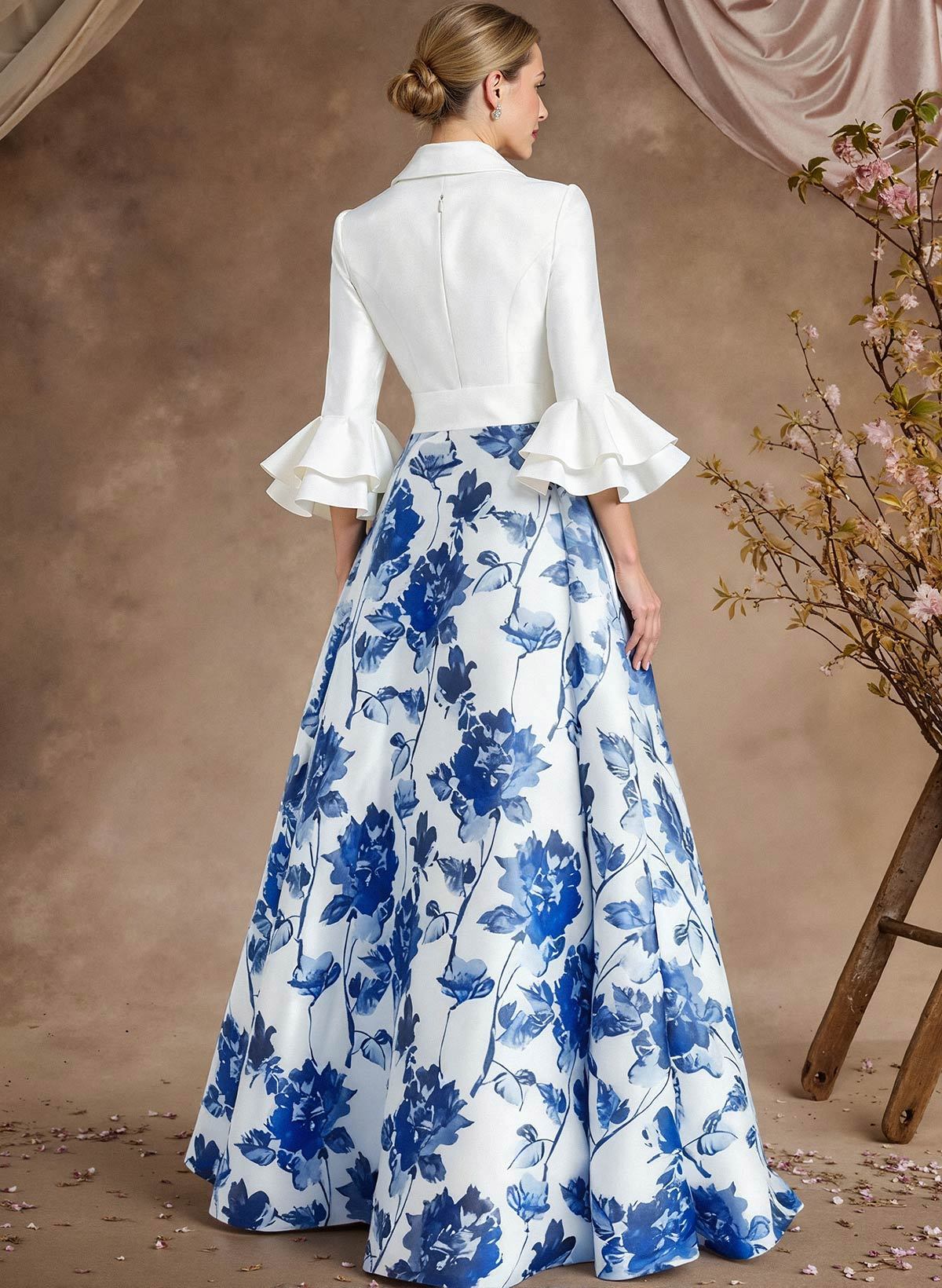 A-Line V-Neck 3/4 Sleeves Floor-Length Taffeta Mother Of The Bride Dresses