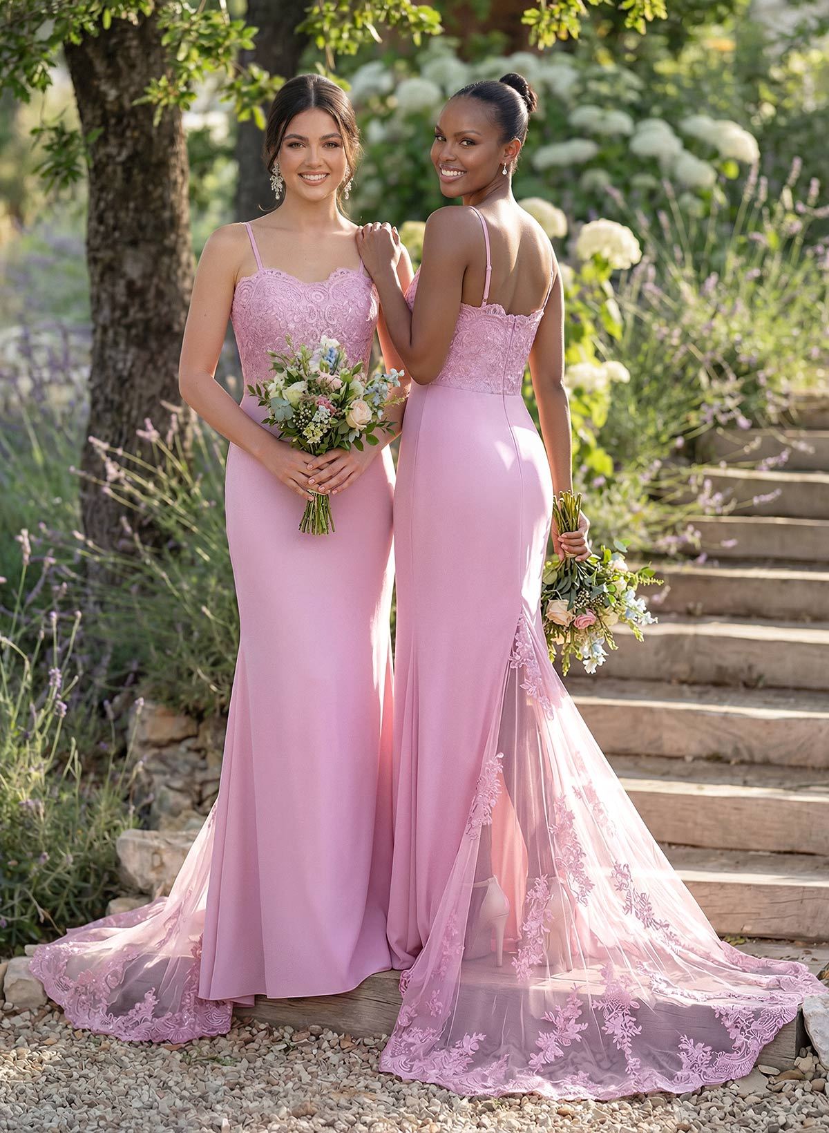 Trumpet/Mermaid Sweetheart Elastic Satin Bridesmaid Dresses With Appliques Lace, product image 3