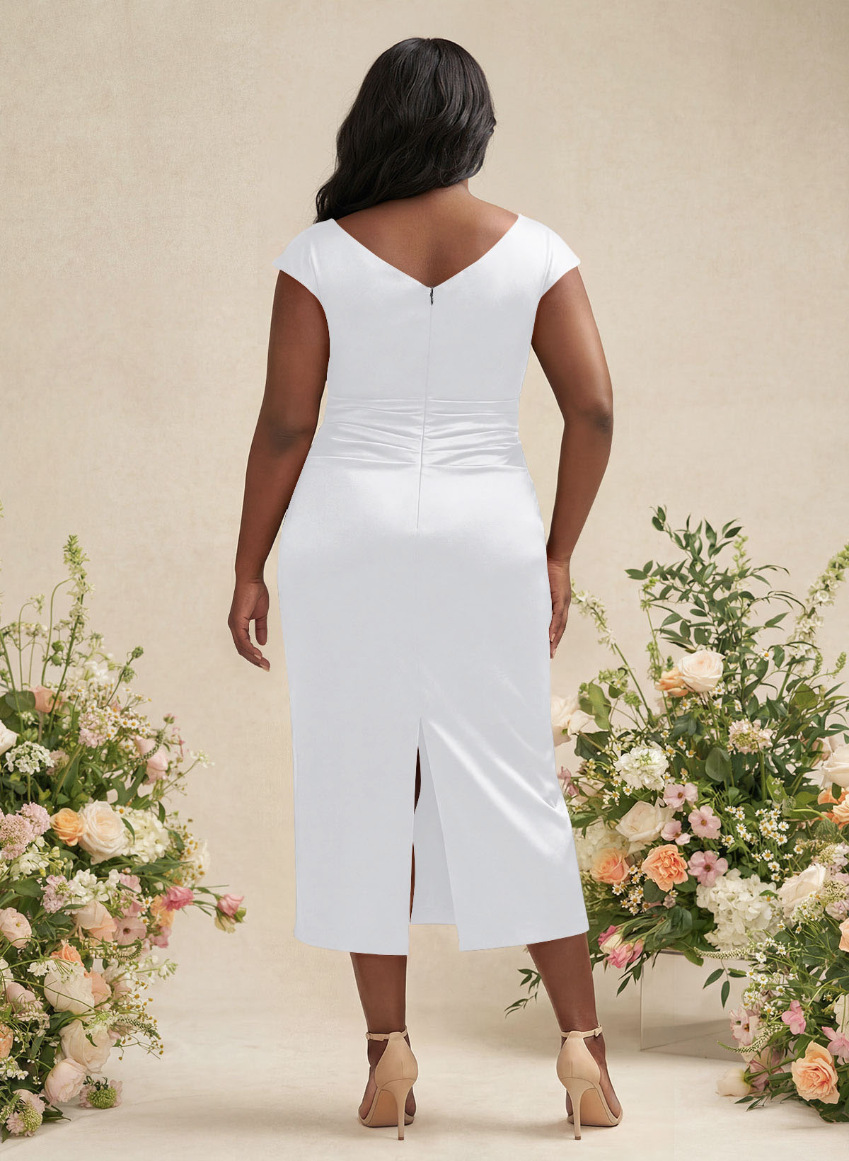 Sheath/Column Cowl Neck Short Sleeves Tea-Length Charmeuse Bridesmaid Dresses, product image 178