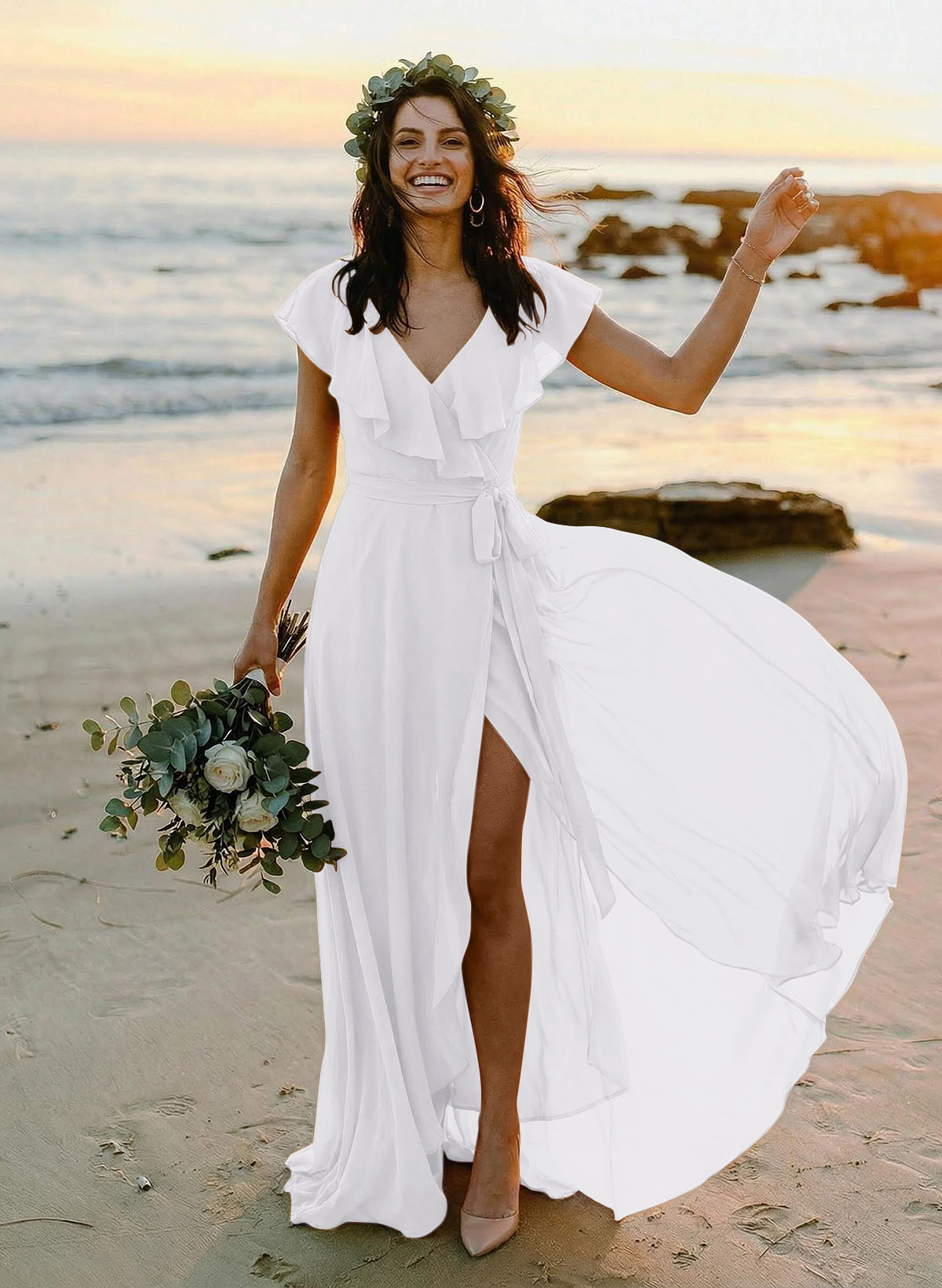 A-Line V-Neck Sleeveless Chiffon Asymmetrical Bridesmaid Dresses With Bow(s), product image 113