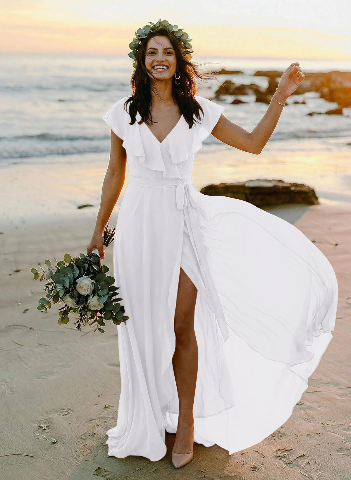 A-Line V-Neck Sleeveless Chiffon Asymmetrical Bridesmaid Dresses With Bow(s), product image 113