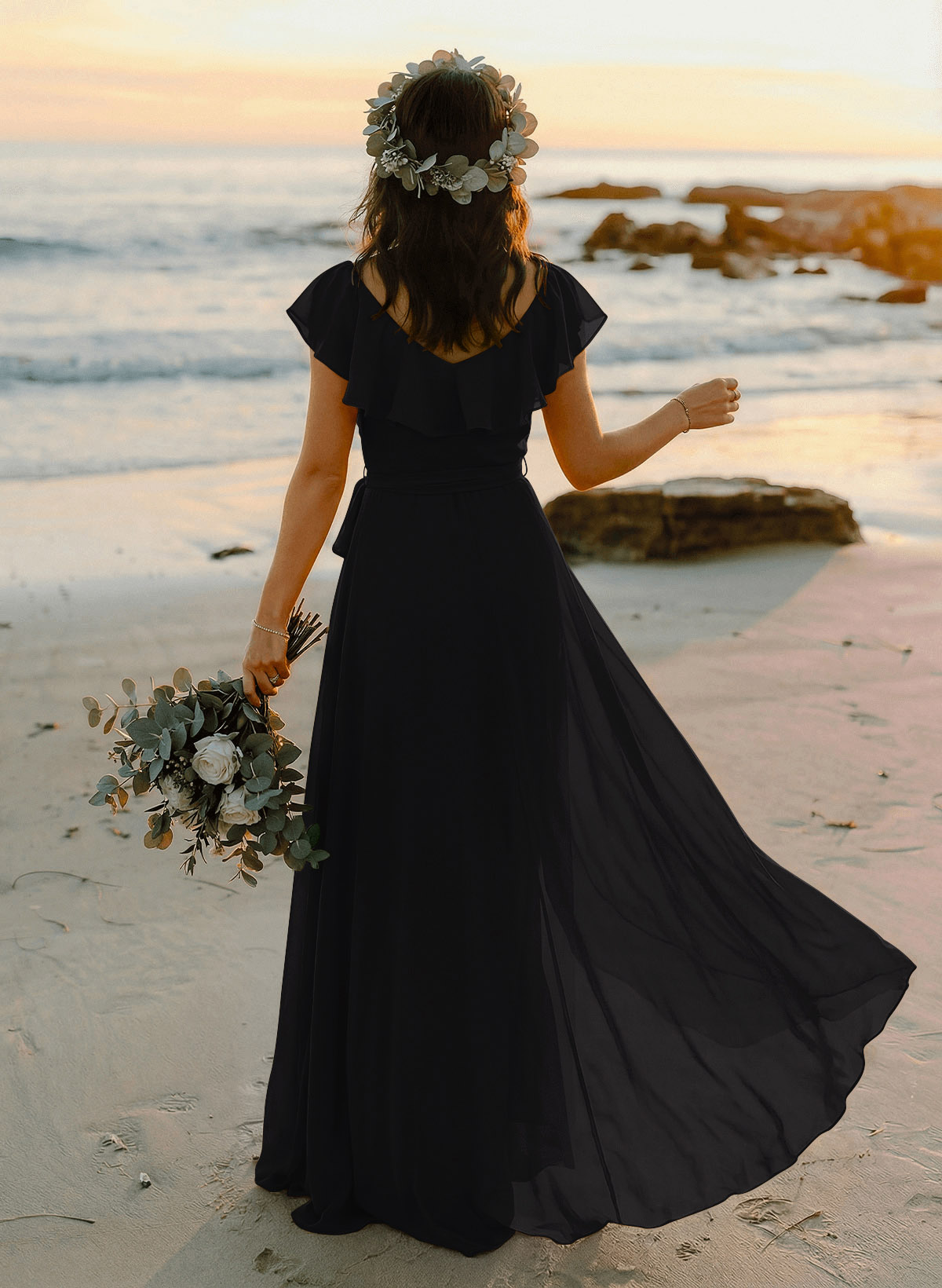 A-Line V-Neck Sleeveless Chiffon Asymmetrical Bridesmaid Dresses With Bow(s), product image 120