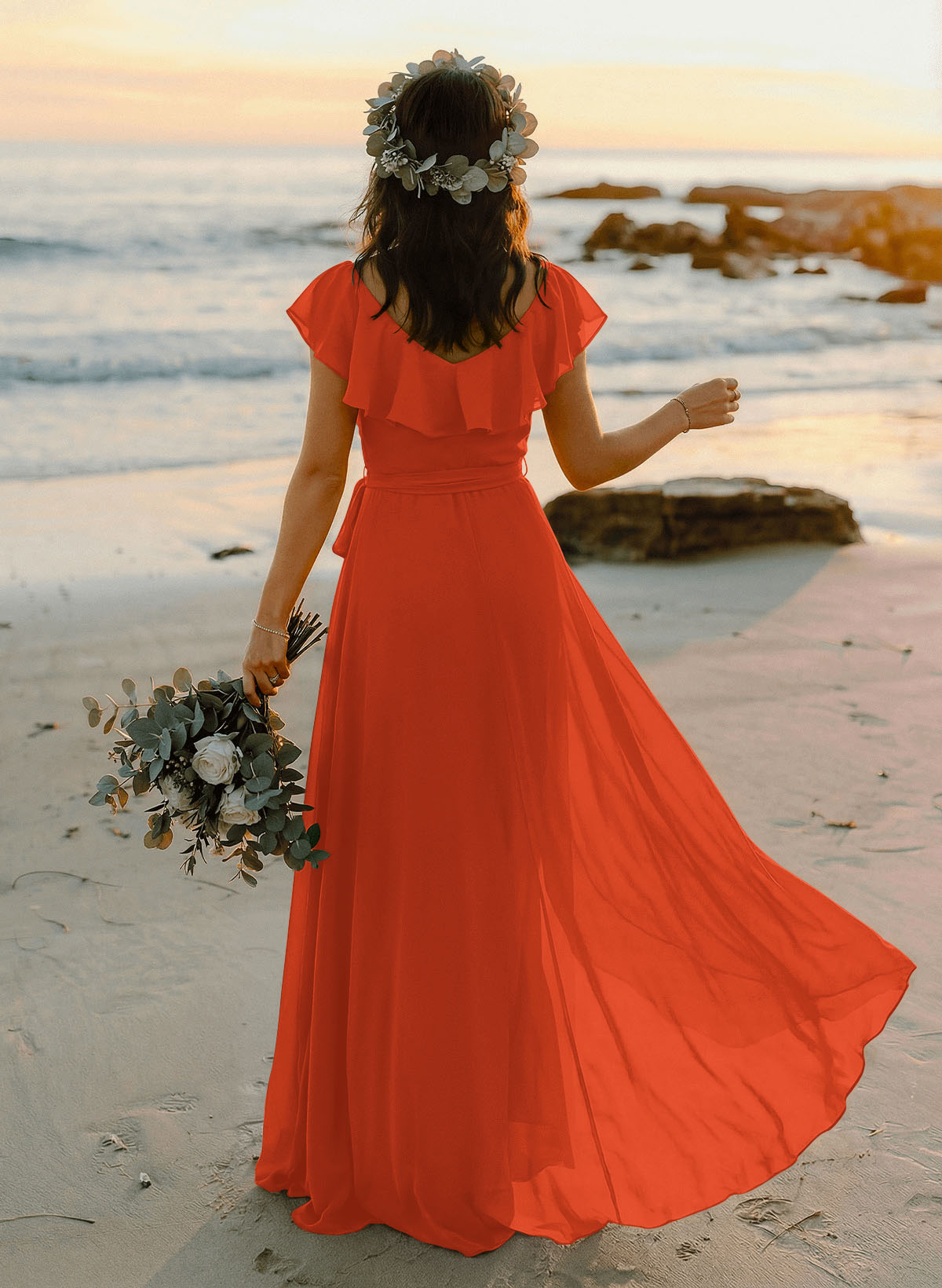 A-Line V-Neck Sleeveless Chiffon Asymmetrical Bridesmaid Dresses With Bow(s), product image 126