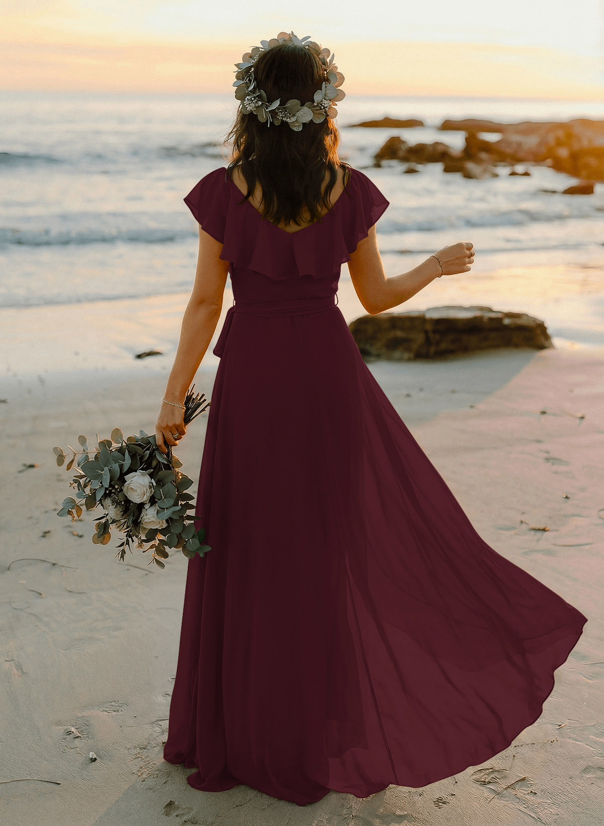A-Line V-Neck Sleeveless Chiffon Asymmetrical Bridesmaid Dresses With Bow(s), product image 28