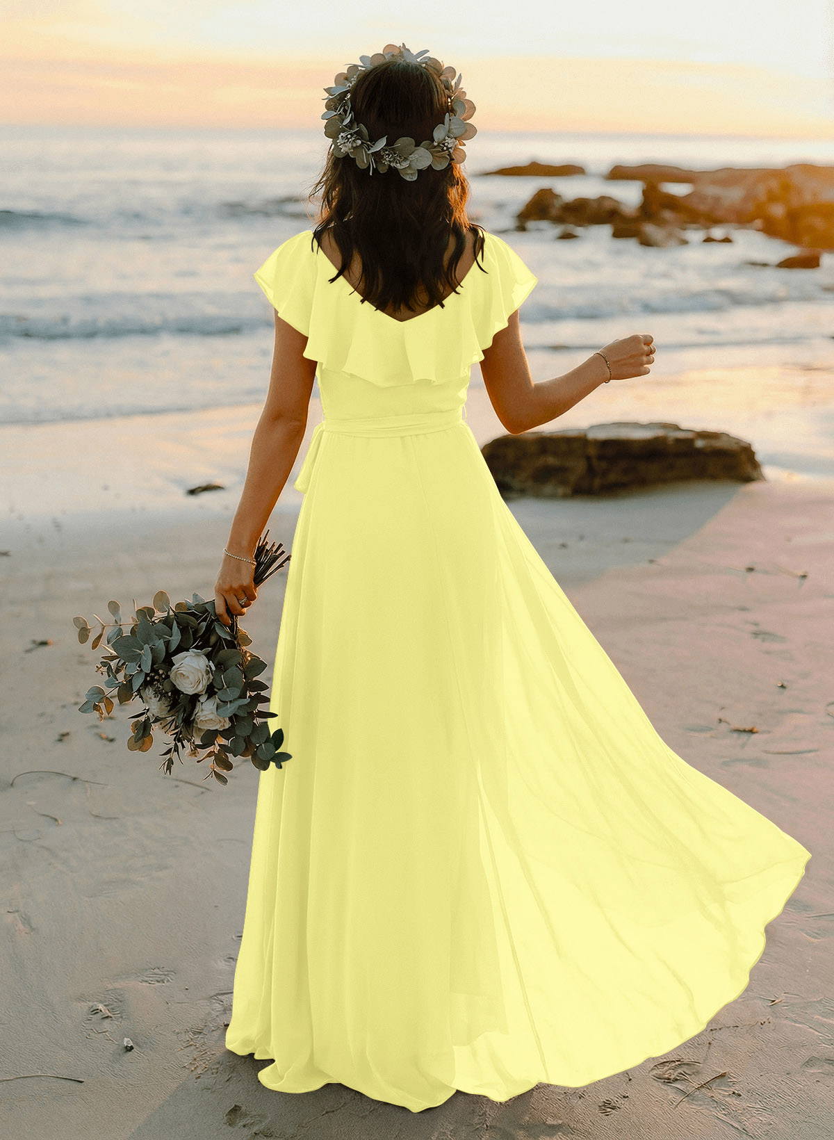 A-Line V-Neck Sleeveless Chiffon Asymmetrical Bridesmaid Dresses With Bow(s), product image 102