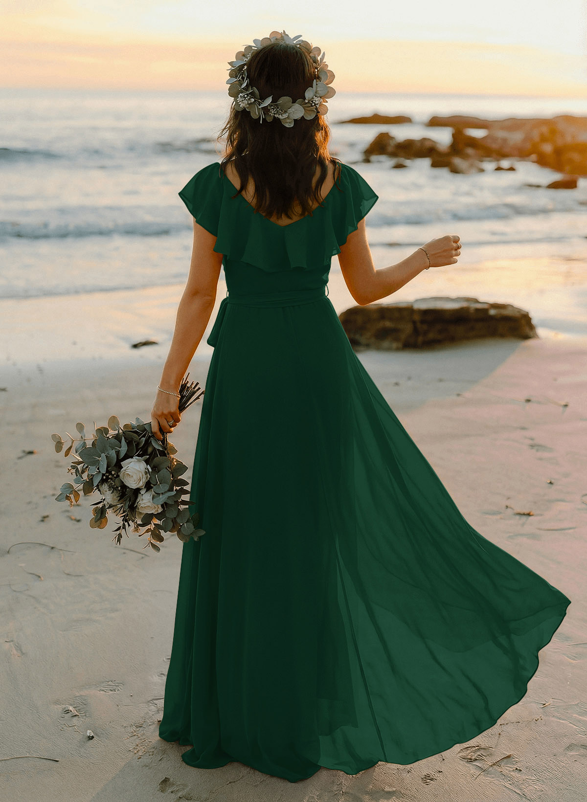 A-Line V-Neck Sleeveless Chiffon Asymmetrical Bridesmaid Dresses With Bow(s), product image 82