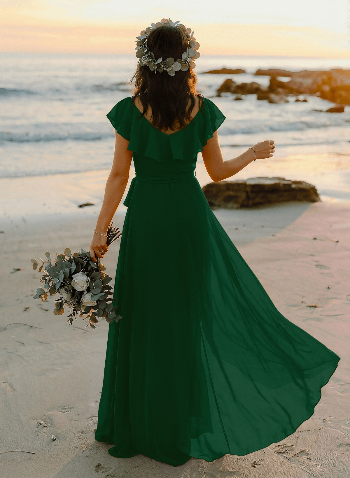 A-Line V-Neck Sleeveless Chiffon Asymmetrical Bridesmaid Dresses With Bow(s), product image 132