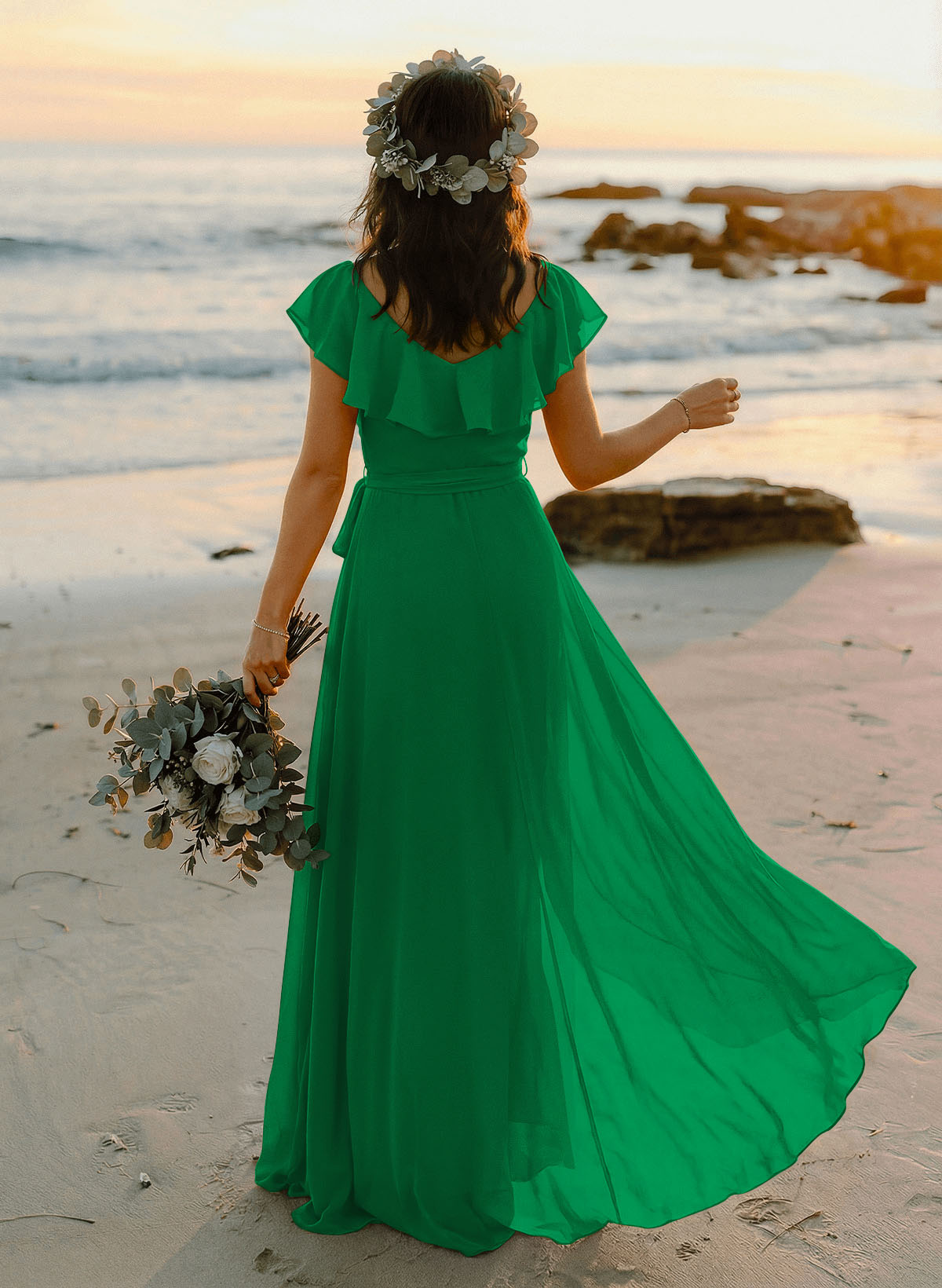 A-Line V-Neck Sleeveless Chiffon Asymmetrical Bridesmaid Dresses With Bow(s), product image 130